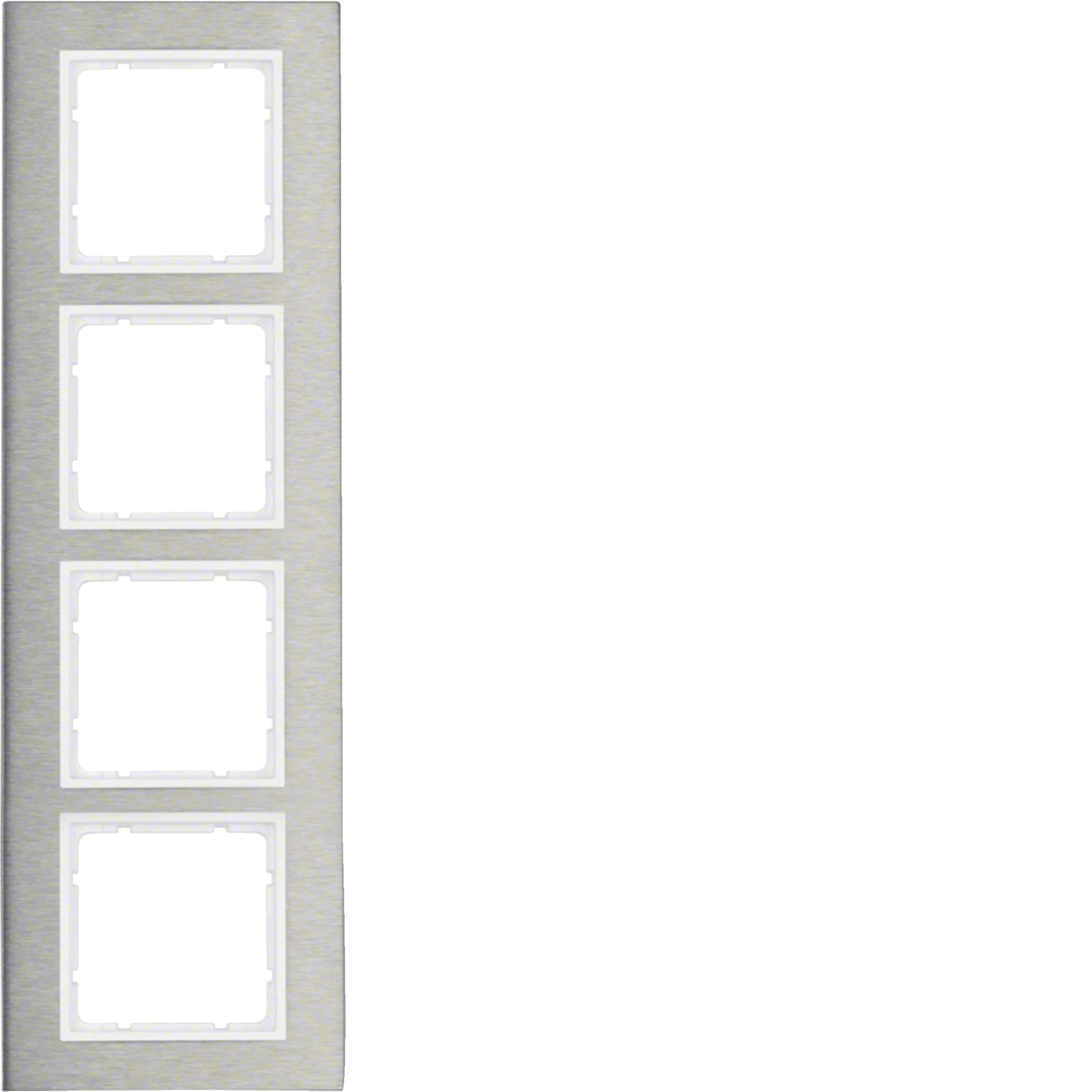 HAGER BOCCHIOTTI - Cornice quadrupla vert. Serie B.7 acciaio inox/bianco pol. opac, metallo spazz.