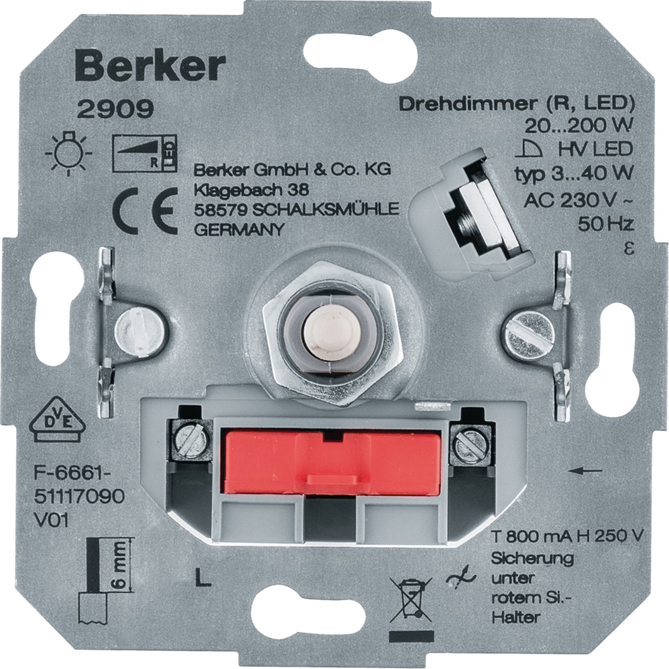 HAGER BOCCHIOTTI - Dimmer a manopola, (R, LED) - 2 fili - 200W (40W LED) - 230 V AC