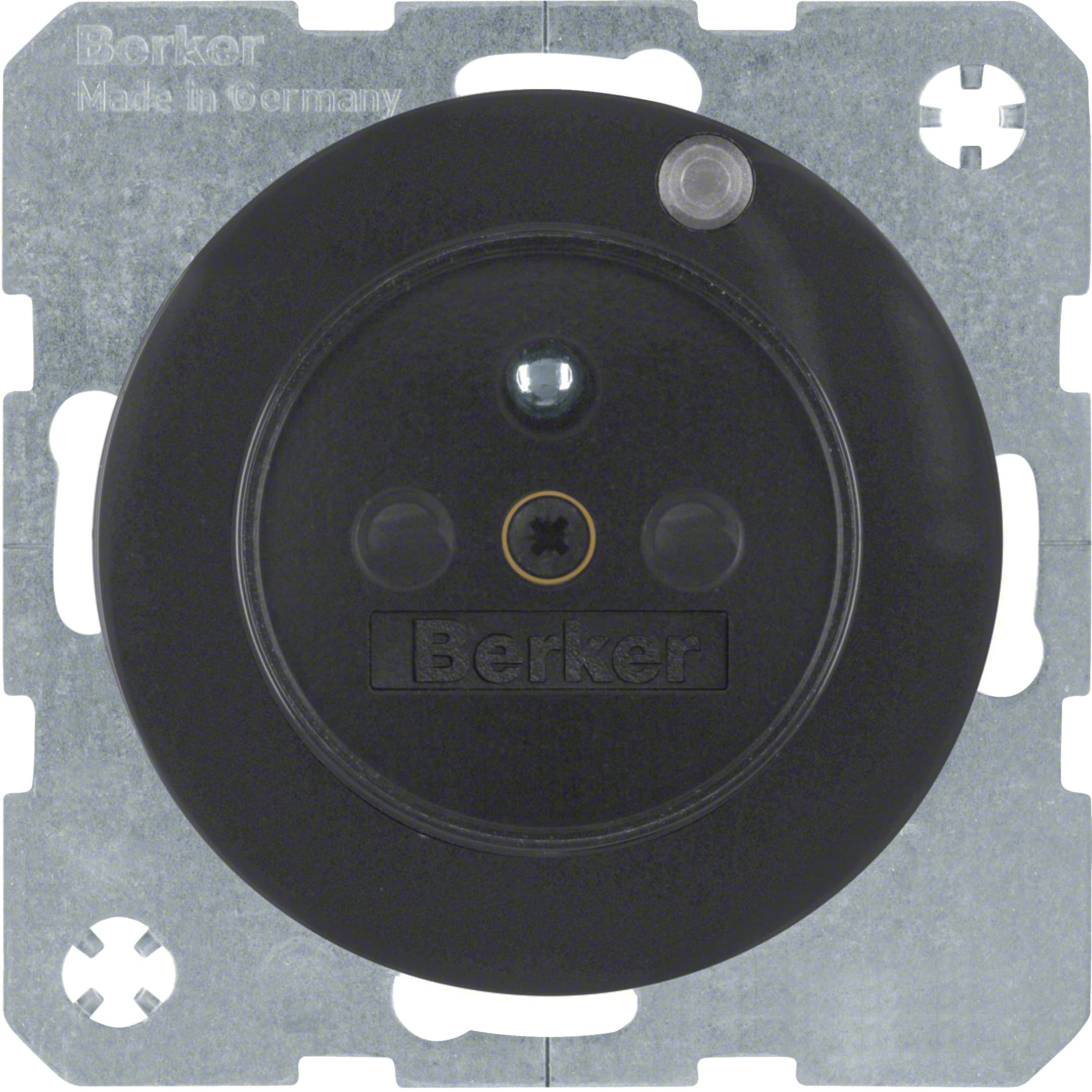 HAGER BOCCHIOTTI - Presa con spinotto messa a terra e LED di controllo Berker R.1/R.3 nero lucido