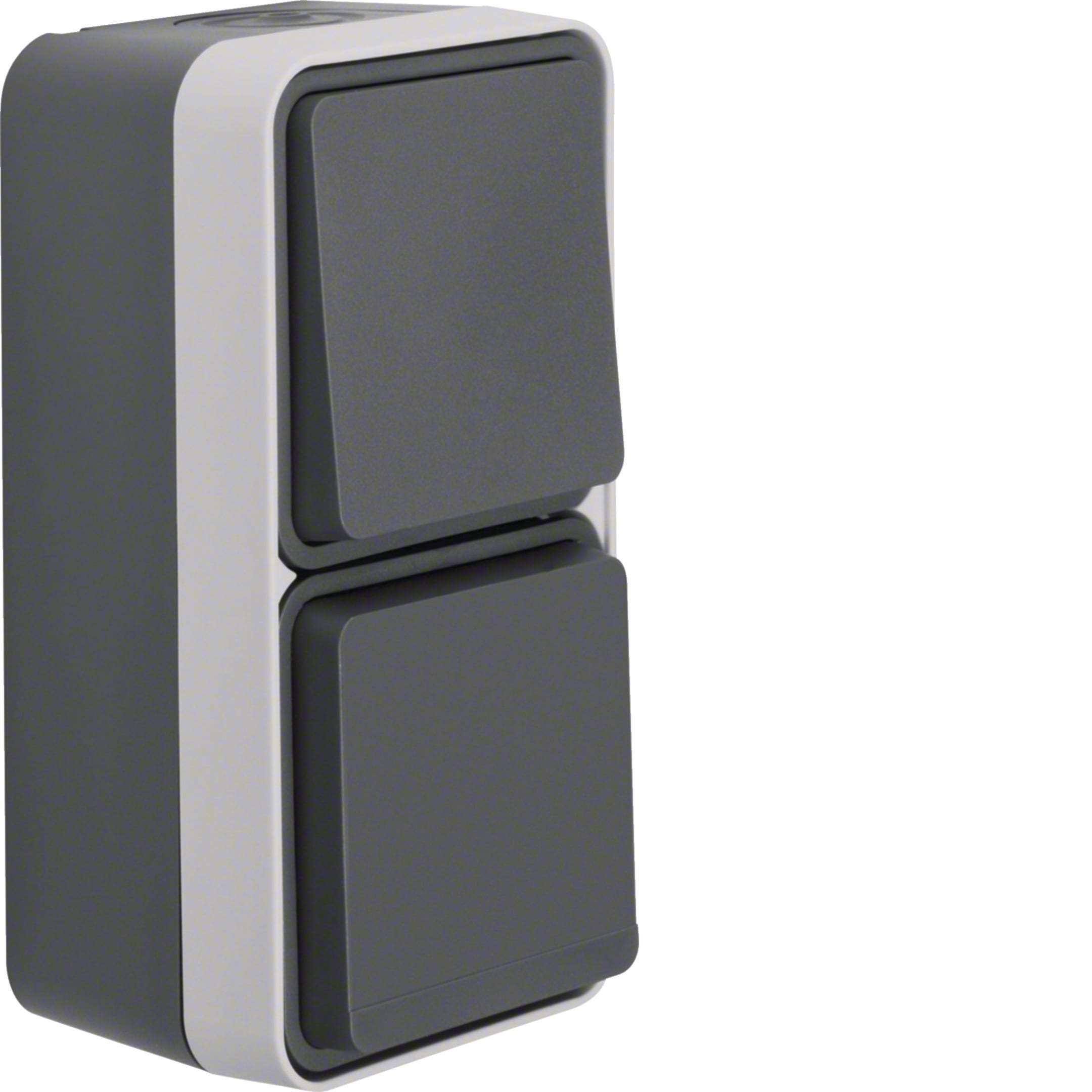 HAGER BOCCHIOTTI - Combinazione deviatore/presa SCHUKO con coperchio a cerniera a parete W.1 grigio