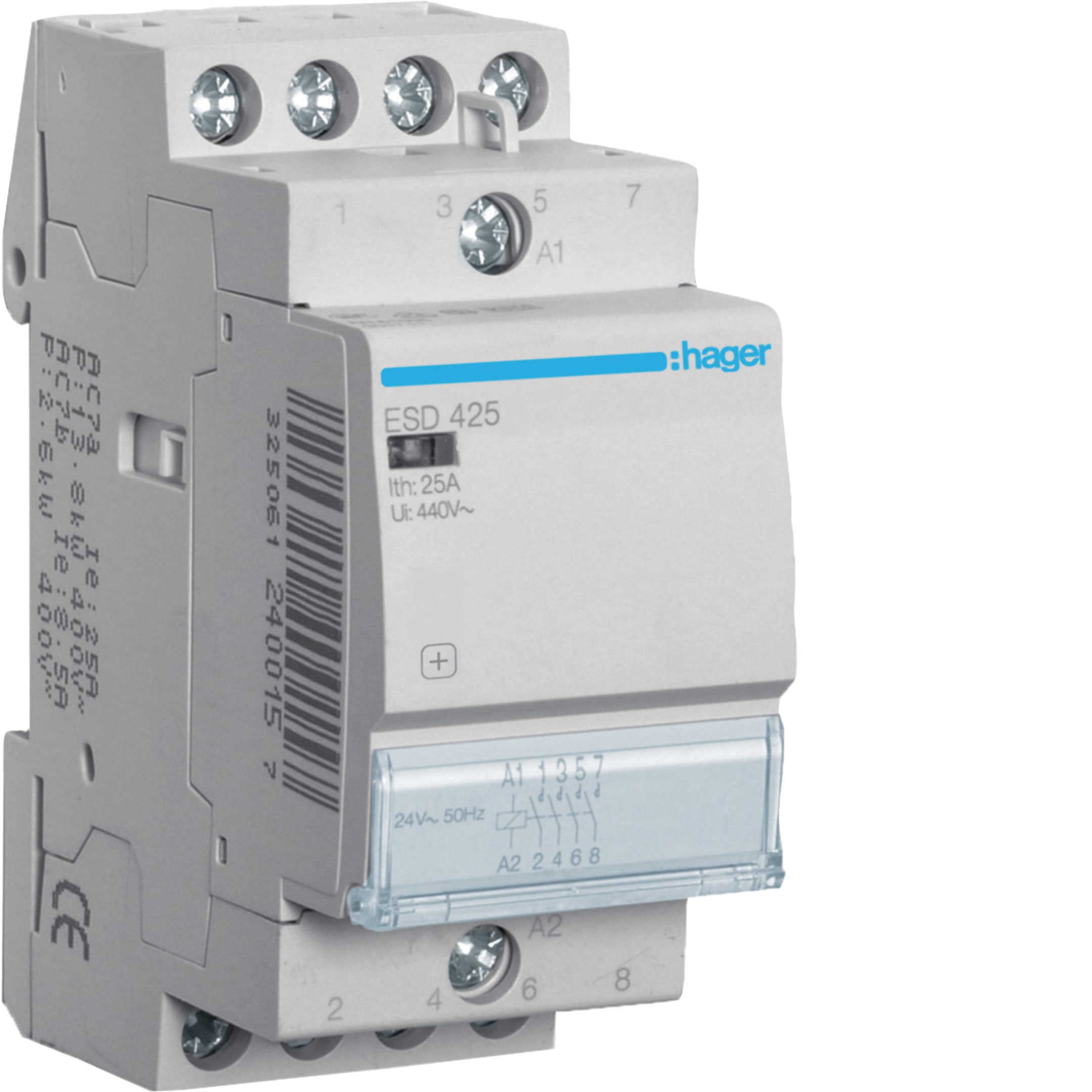 HAGER BOCCHIOTTI - Contattore eco 4 NA 24 V AC 25 A 2 moduli DIN