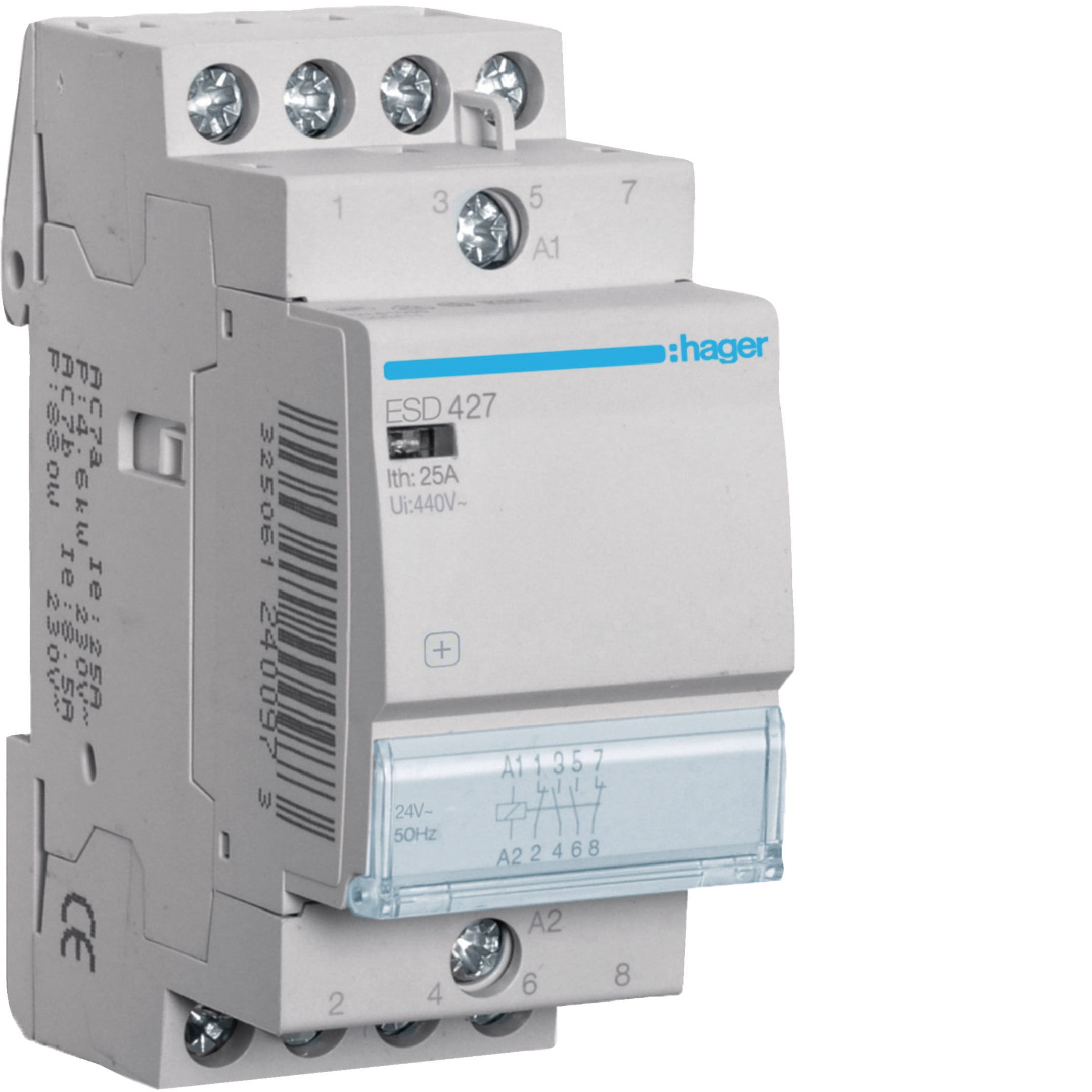 HAGER BOCCHIOTTI - Contattore 25 A 24 V AC 2 NA + 2 NC 2 moduli DIN