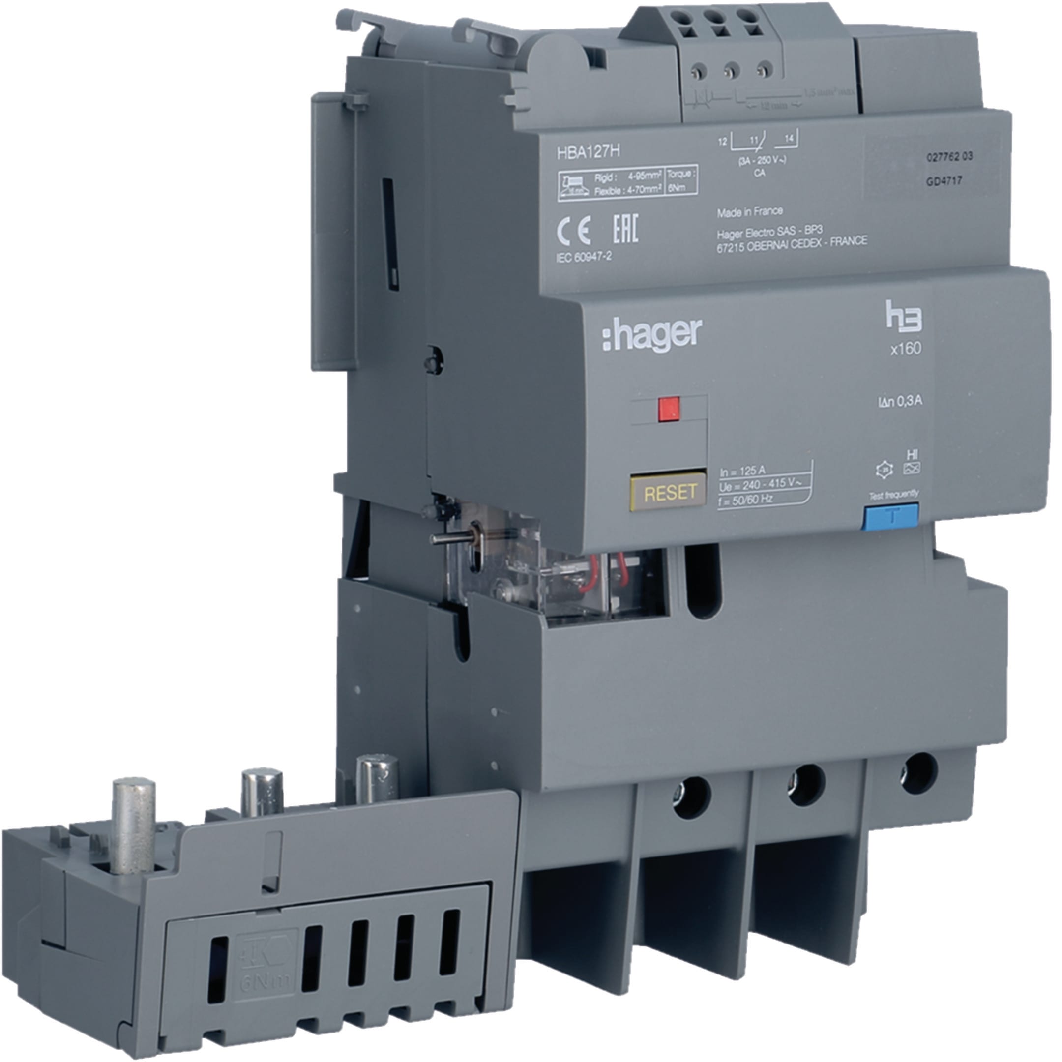 HAGER BOCCHIOTTI - Blocco differenziale h3 x160 3P 125A Idn fisso