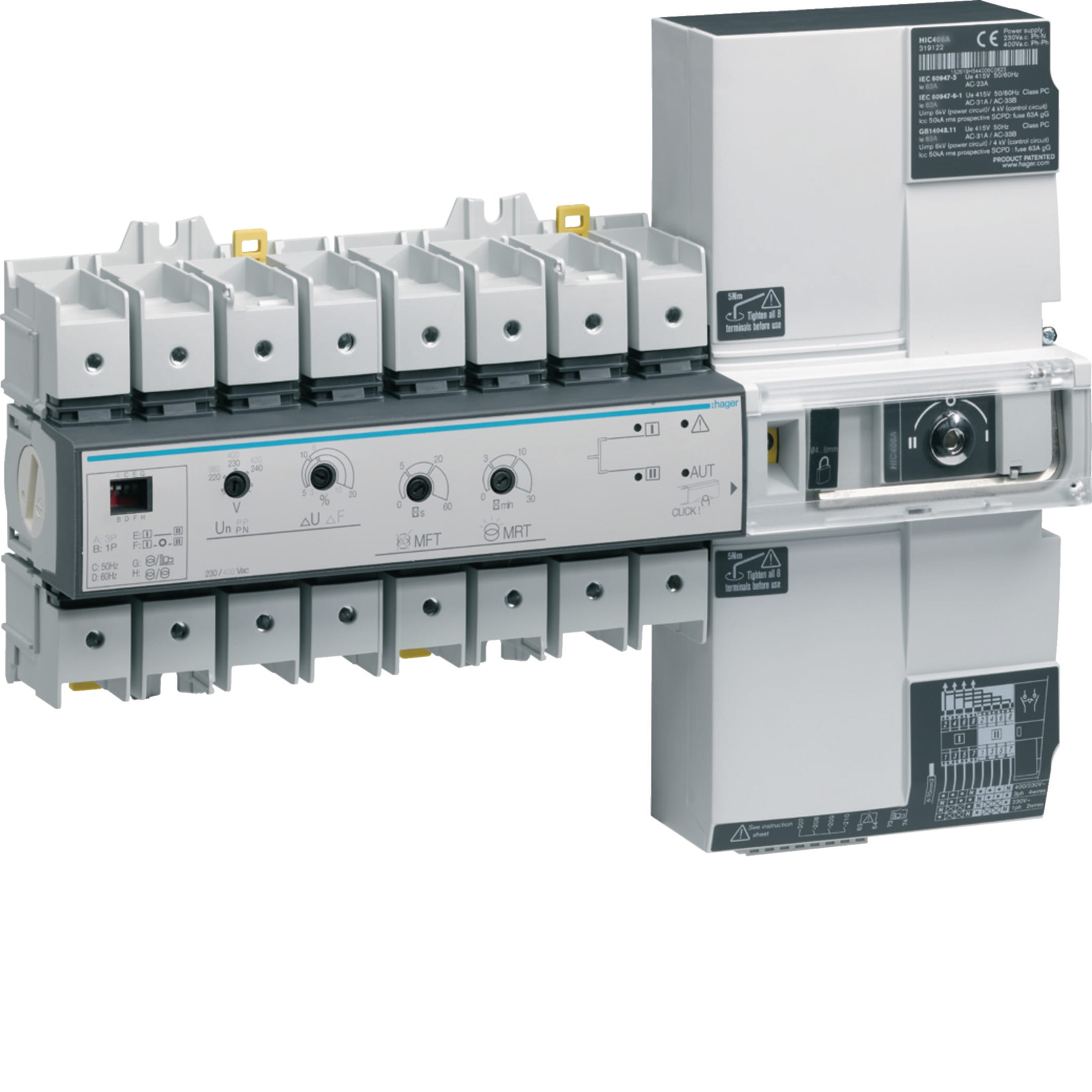 HAGER BOCCHIOTTI - Commutatore manovra motorizzato, modulo trasferimento automatico 4P 100A 18.5M