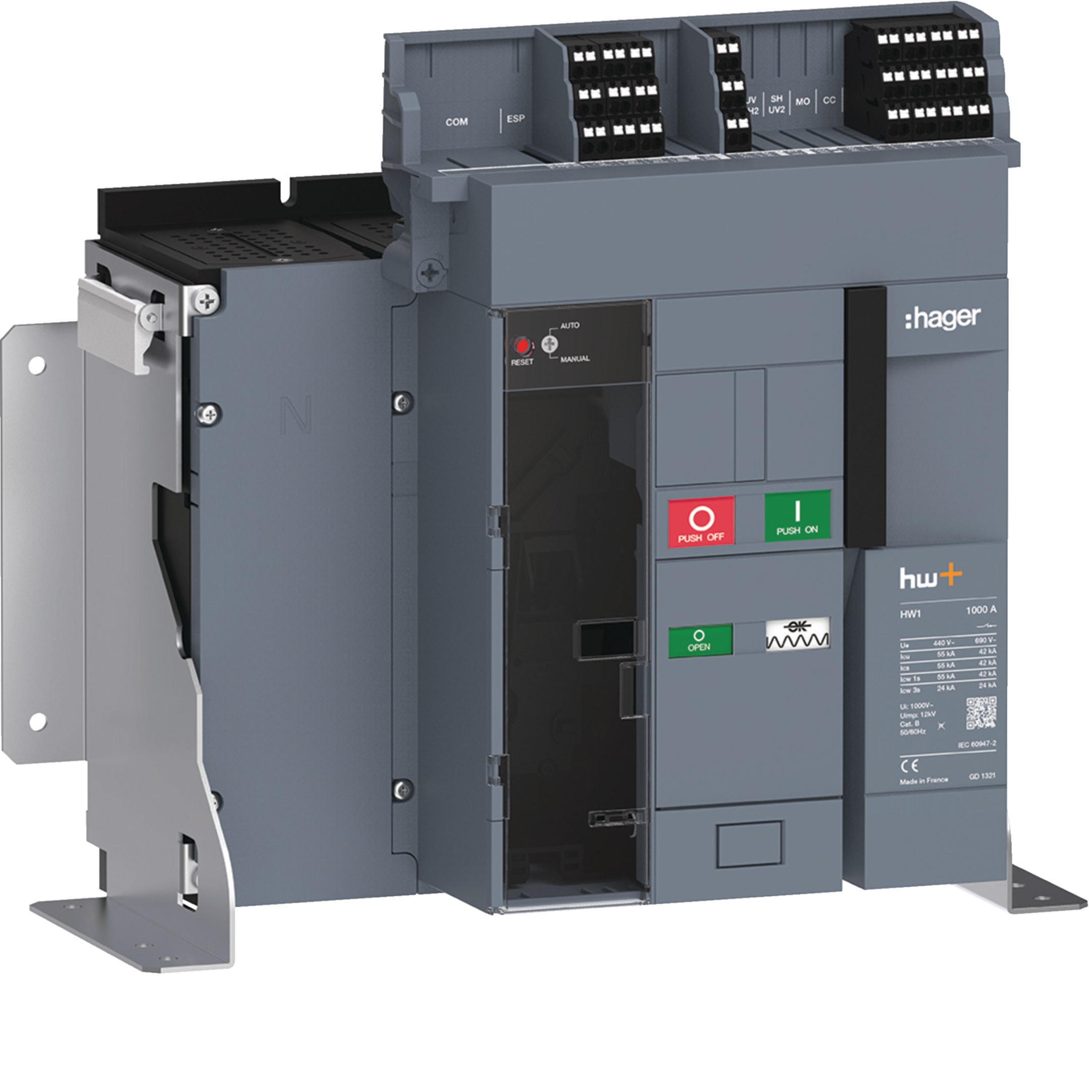 HAGER BOCCHIOTTI - Interruttore automatico aperto hw+ HW1 55kA 1000A 4P fisso sentinel Energy