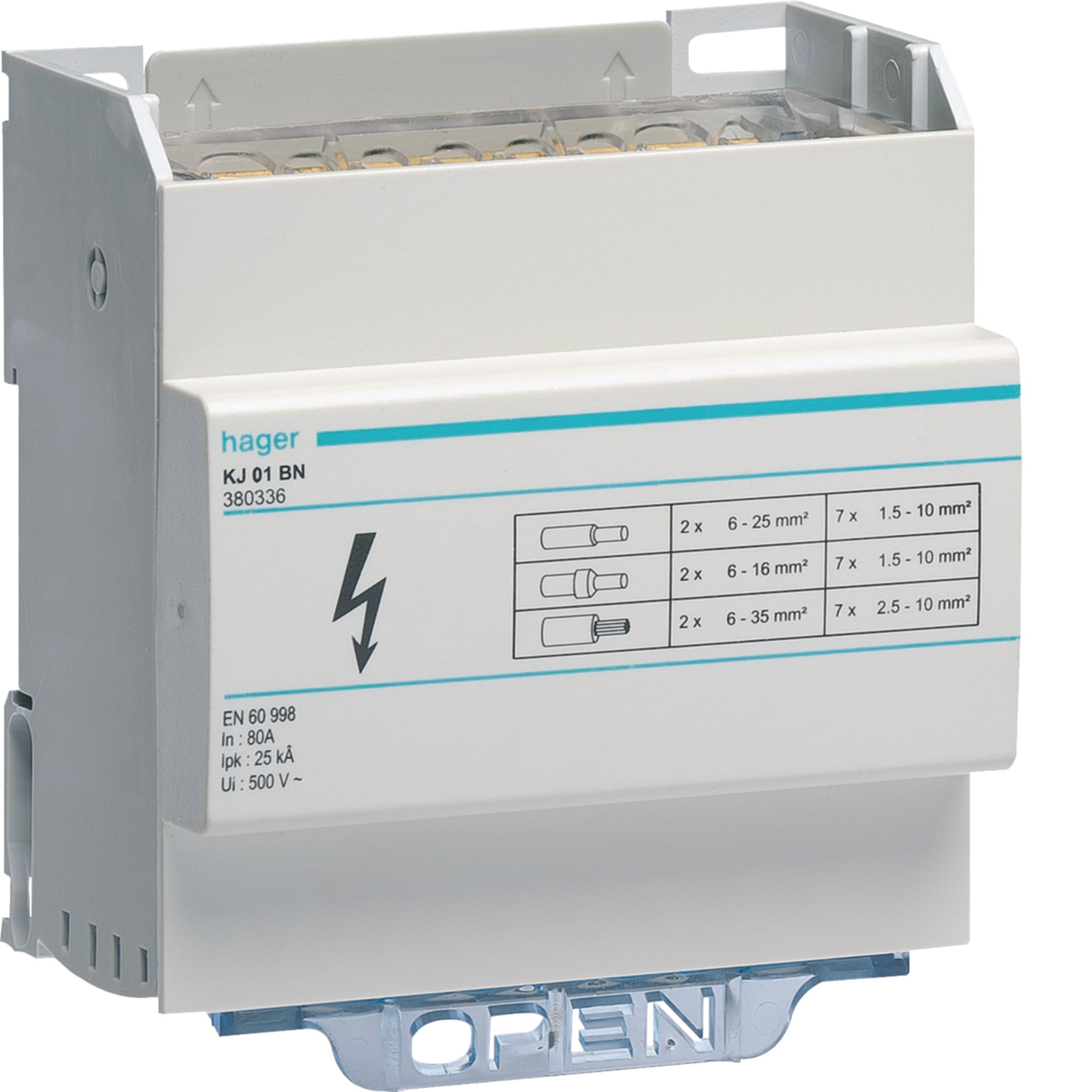 HAGER BOCCHIOTTI - Ripartitore modulare a barrette mobili 4x80A 9 connessioni per barra