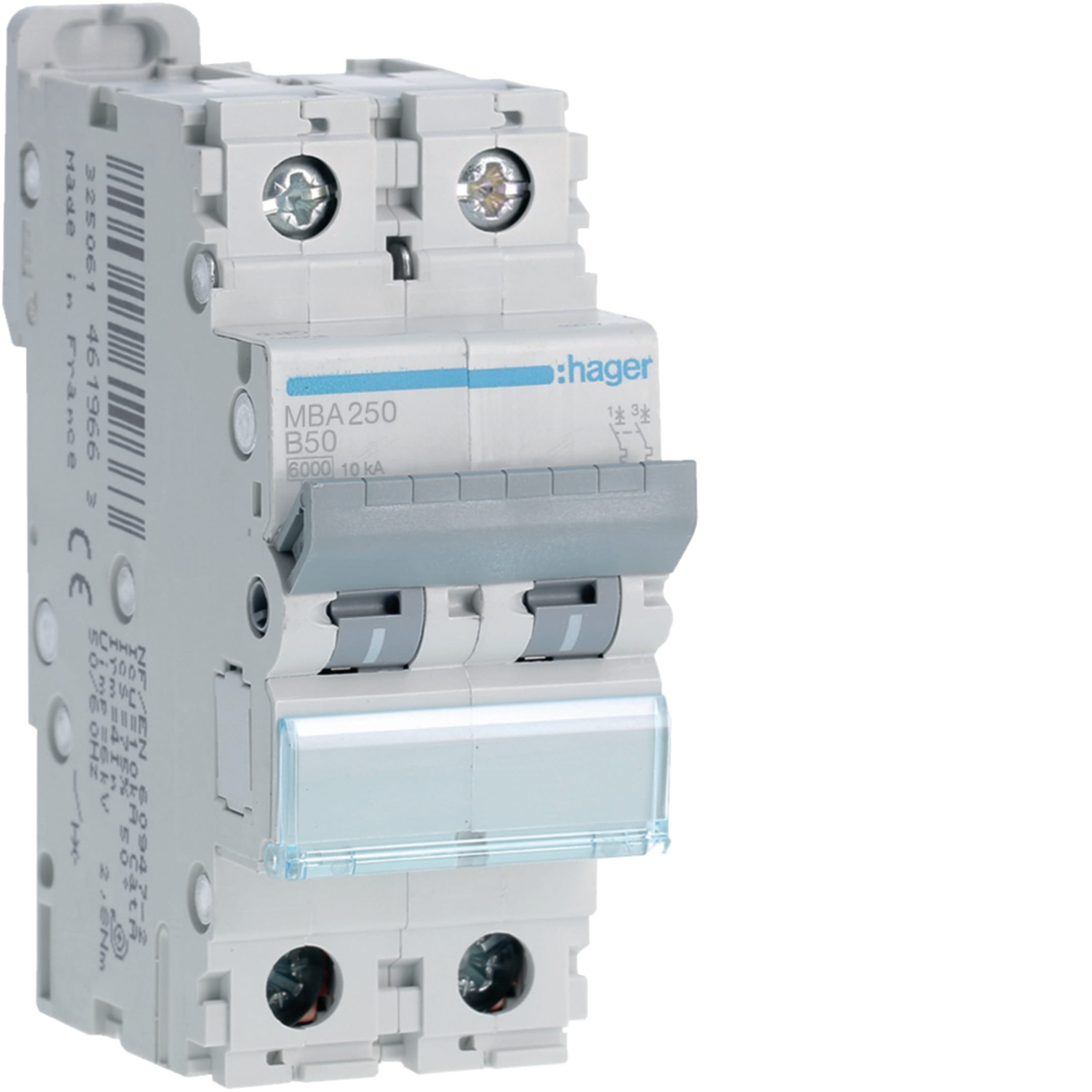 HAGER BOCCHIOTTI - Interruttore automatico magnetotermico 6000A 10kA 2P curva B 50A 2M