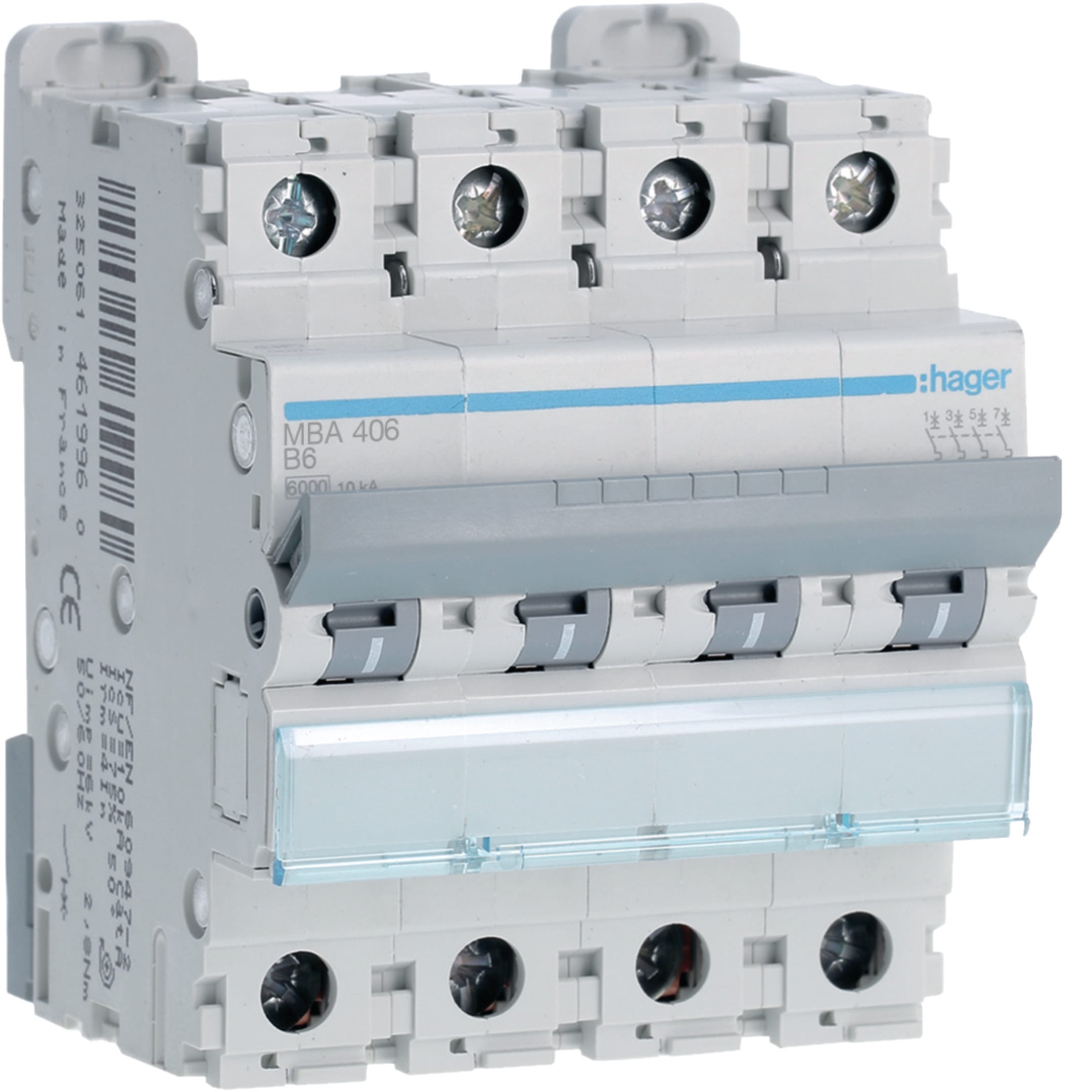 HAGER BOCCHIOTTI - Interruttore automatico magnetotermico 6000A 10kA 4P curva B 6A 4M