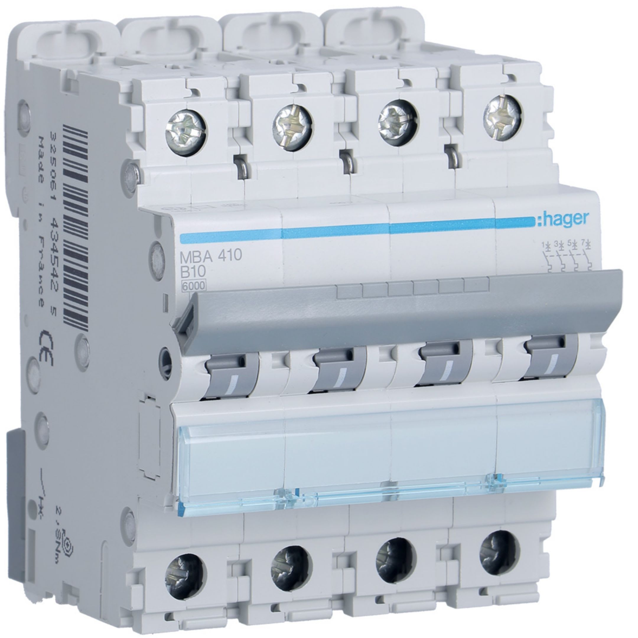 HAGER BOCCHIOTTI - Interruttore automatico magnetotermico 6000A 10kA 4P curva B 10A 4M
