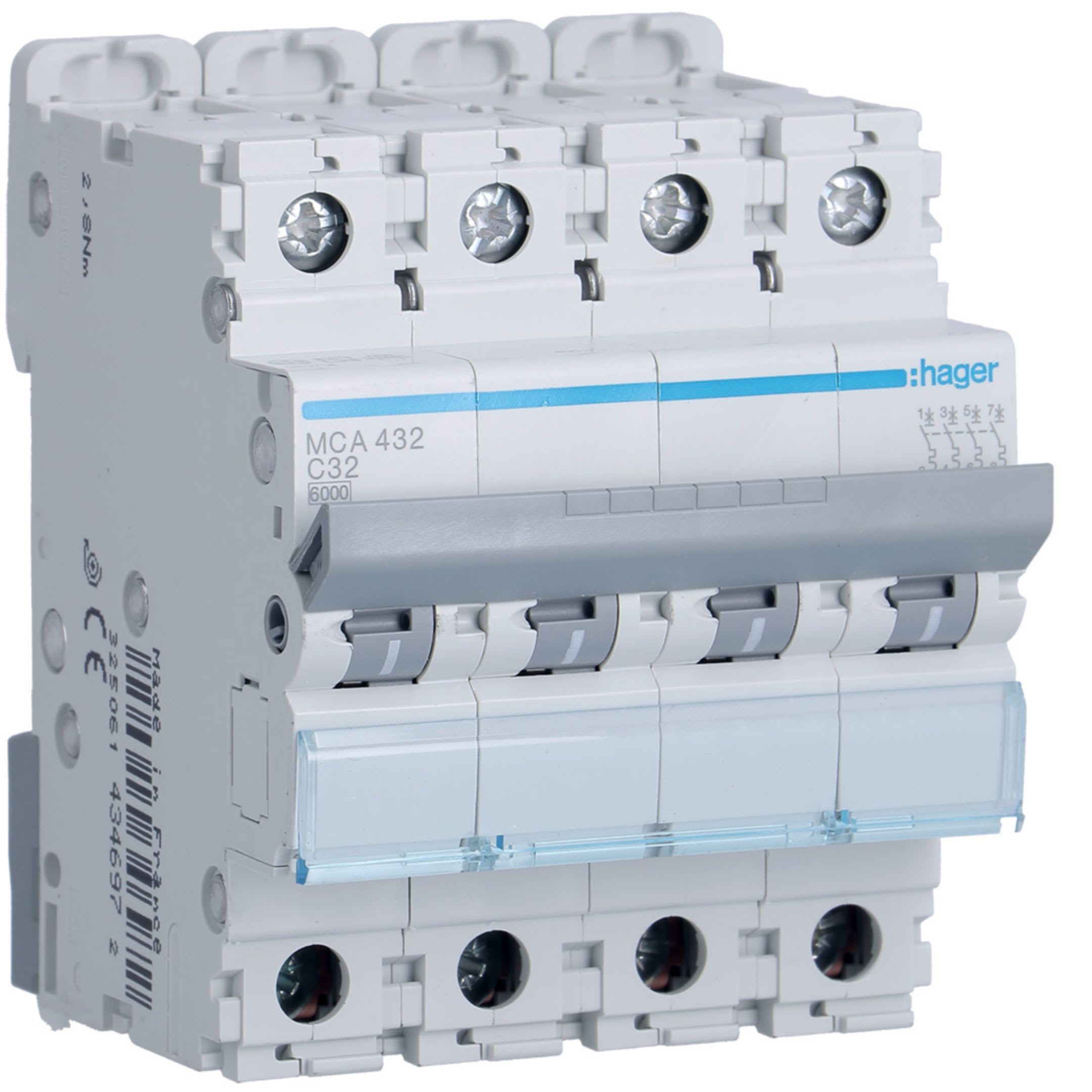 HAGER BOCCHIOTTI - Interruttore automatico magnetotermico 6000A 10kA 4P curva C 32A 4M