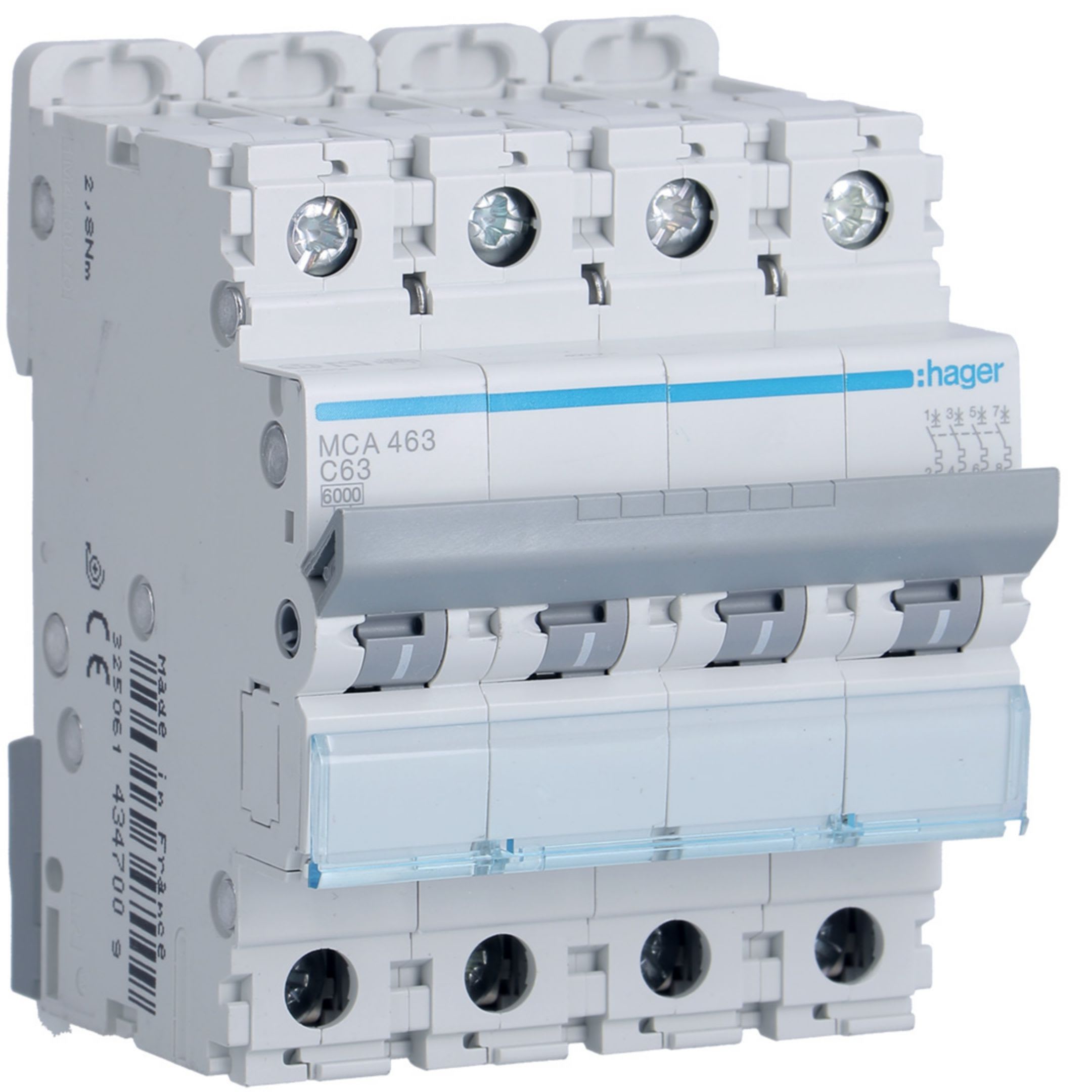 HAGER BOCCHIOTTI - Interruttore automatico magnetotermico 6000A 10kA 4P curva C 63A 4M