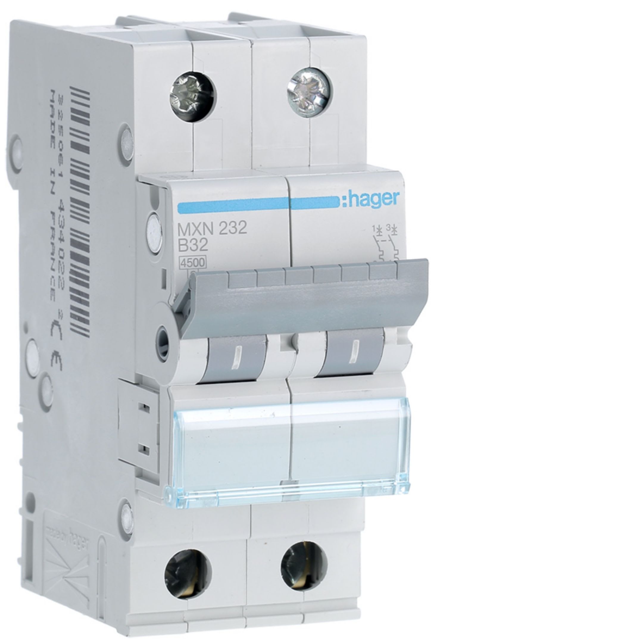 HAGER BOCCHIOTTI - Interruttore automatico magnetotermico 4500A 2P curva B 32A 2M