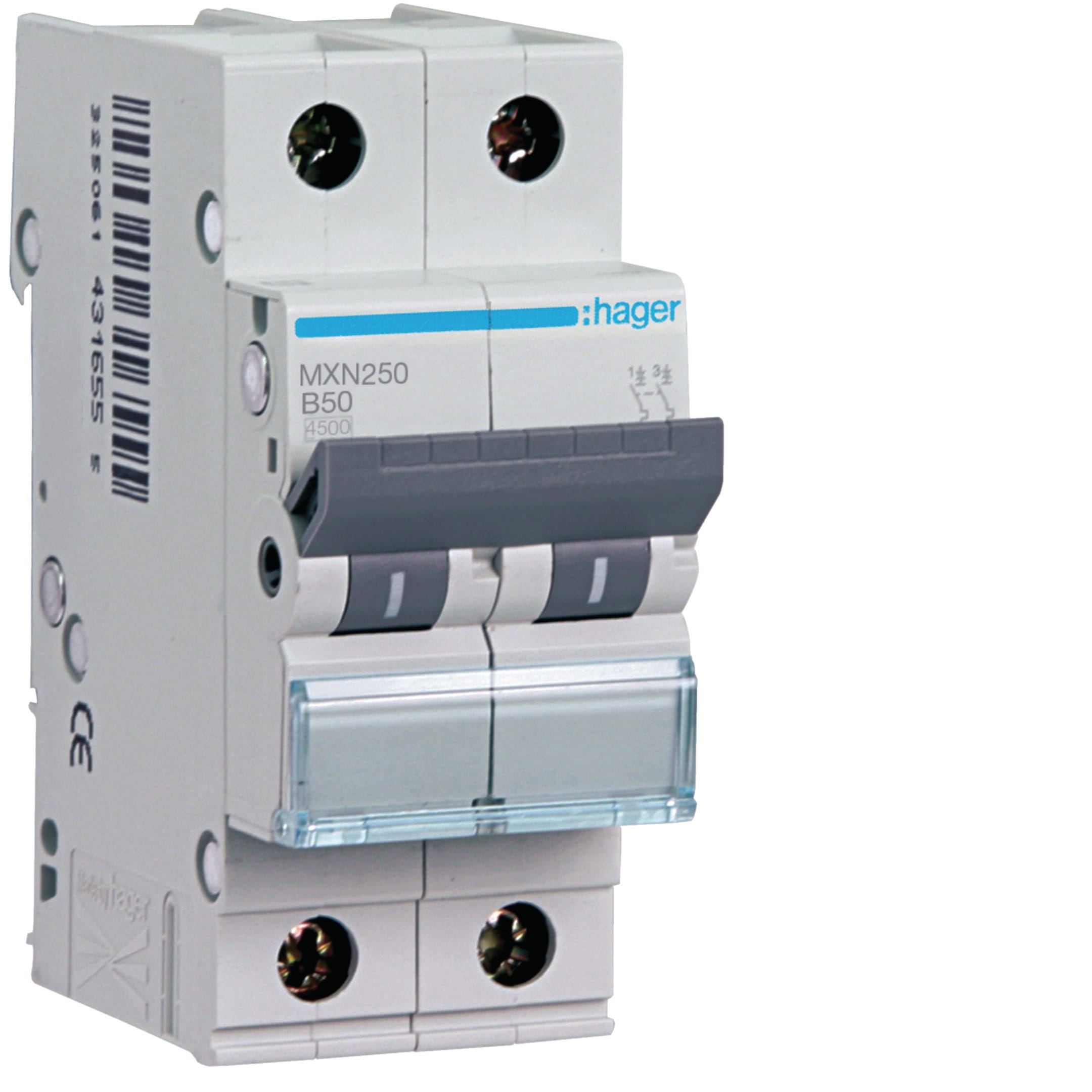 HAGER BOCCHIOTTI - Interruttore automatico magnetotermico 4500A 2P curva B 50A 2M
