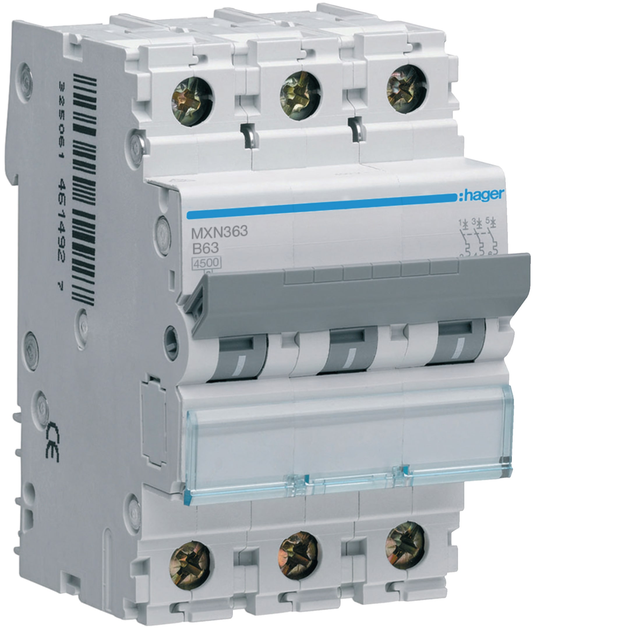 HAGER BOCCHIOTTI - Interruttore automatico magnetotermico 4500A 3P curva B 63A 3M
