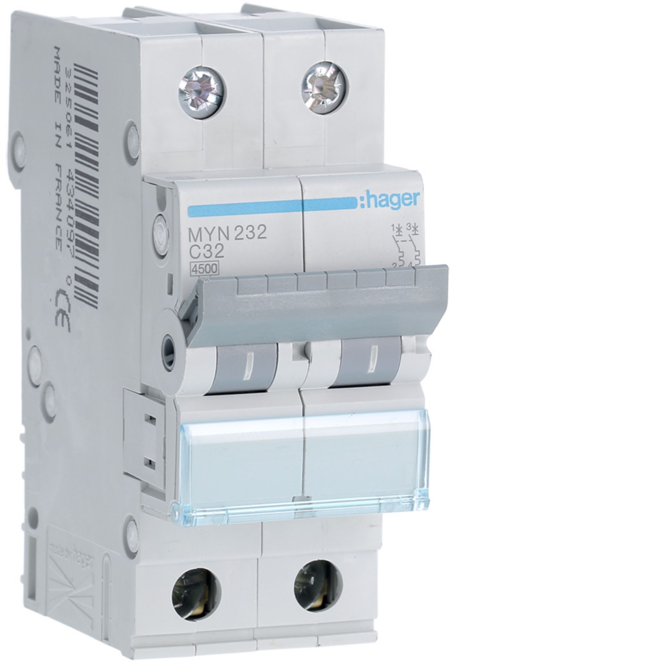 HAGER BOCCHIOTTI - Interruttore automatico magnetotermico 4500A 2P curva C 32A 2M