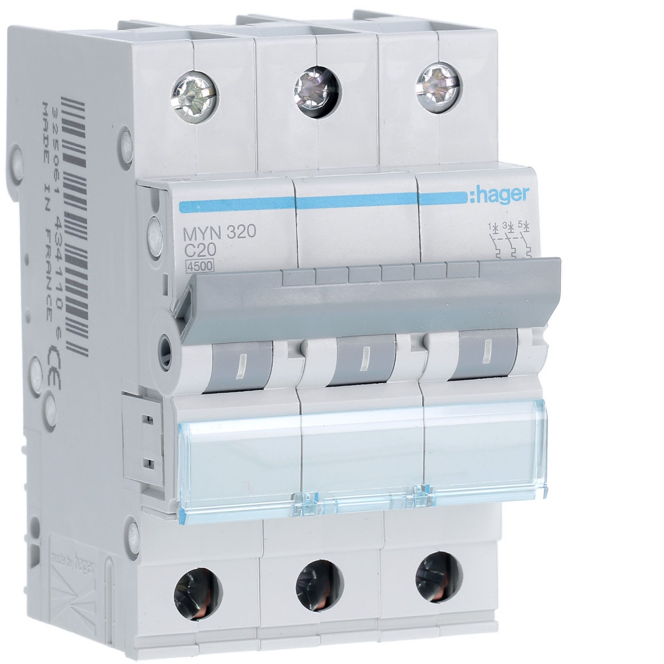 HAGER BOCCHIOTTI - Interruttore automatico magnetotermico 4500A 3P curva C 20A 3M