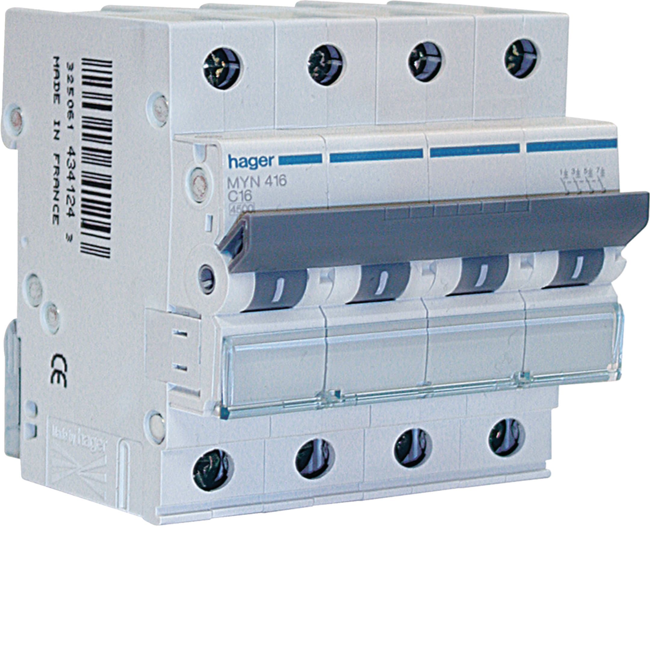 HAGER BOCCHIOTTI - Interruttore automatico magnetotermico 4500A 4P curva C 16A 4M