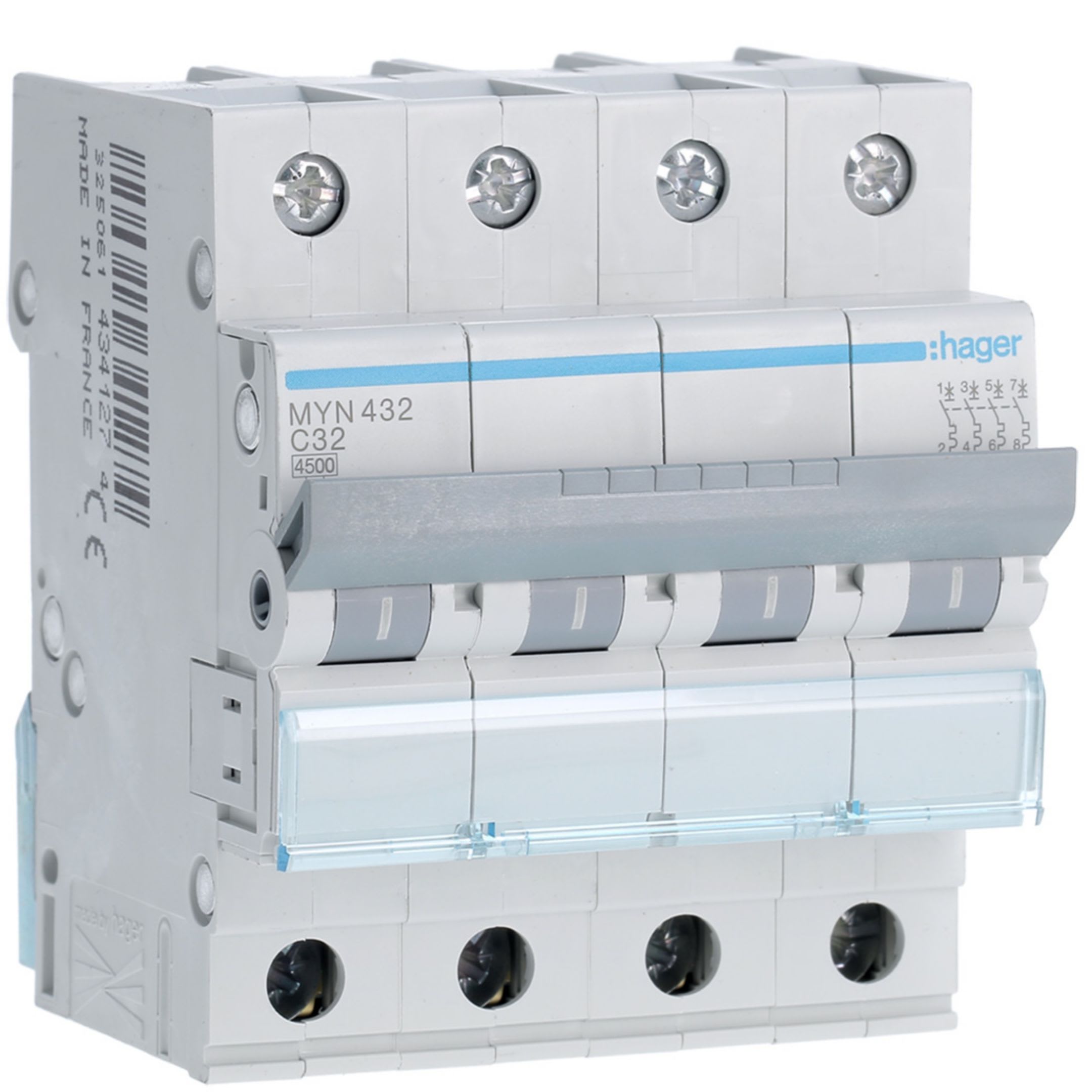 HAGER BOCCHIOTTI - Interruttore automatico magnetotermico 4500A 4P curva C 32A 4M
