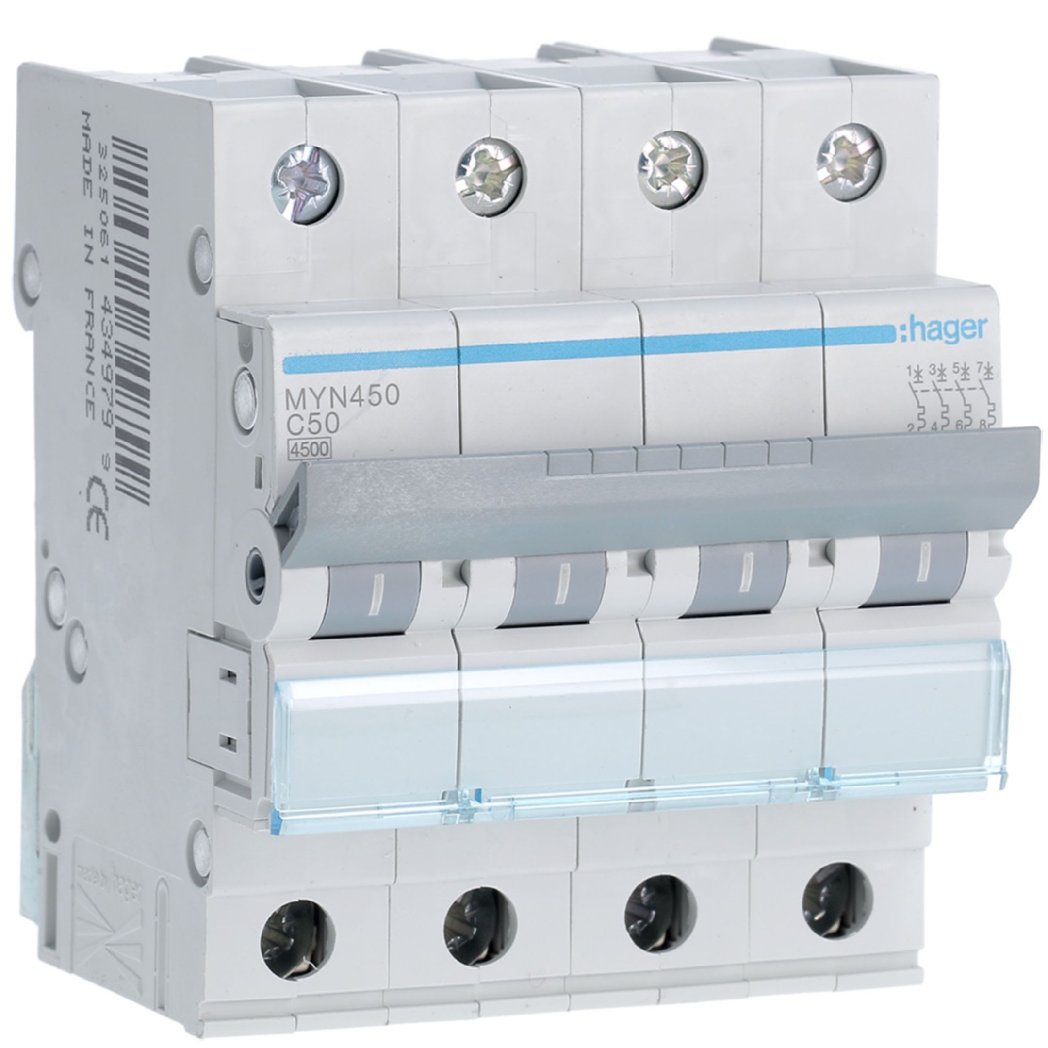 HAGER BOCCHIOTTI - Interruttore automatico magnetotermico 4500A 4P curva C 50A 4M