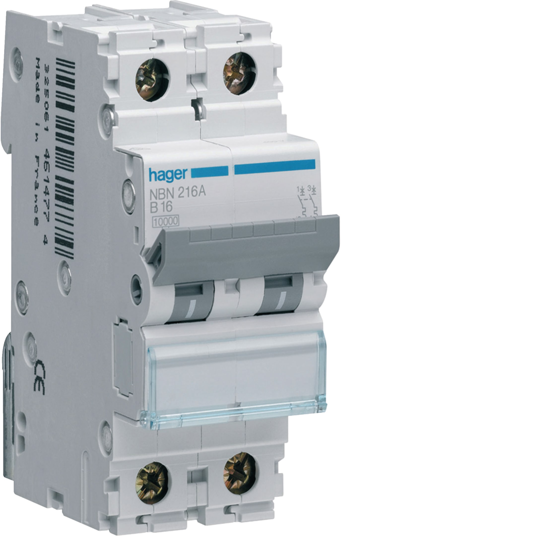 HAGER BOCCHIOTTI - Interruttore automatico magnetotermico 10000A 15kA 2P curva B 16A 2M