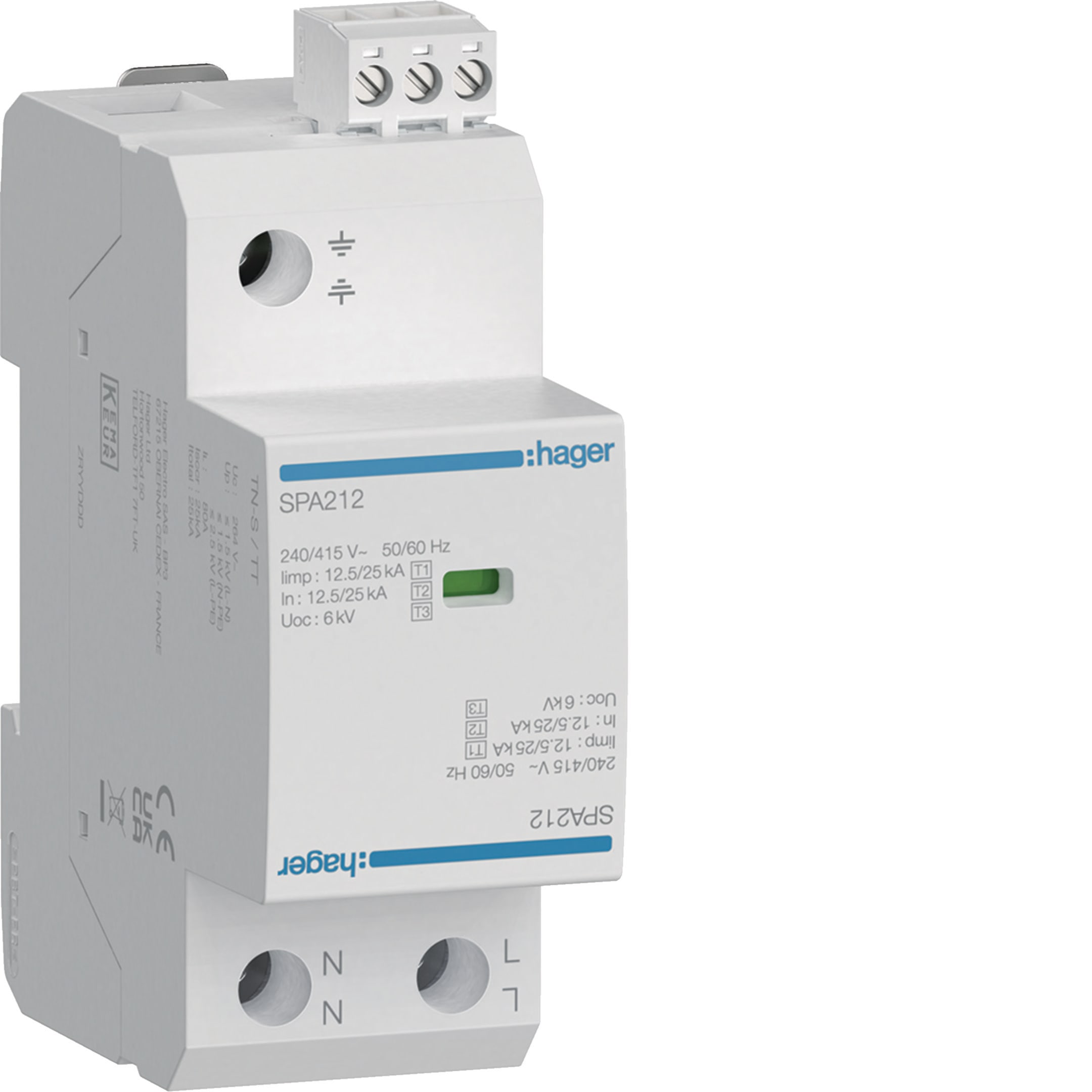 HAGER BOCCHIOTTI - SPD T1+T2 2P TN-S/TT 12,5kA Up 1,5kV