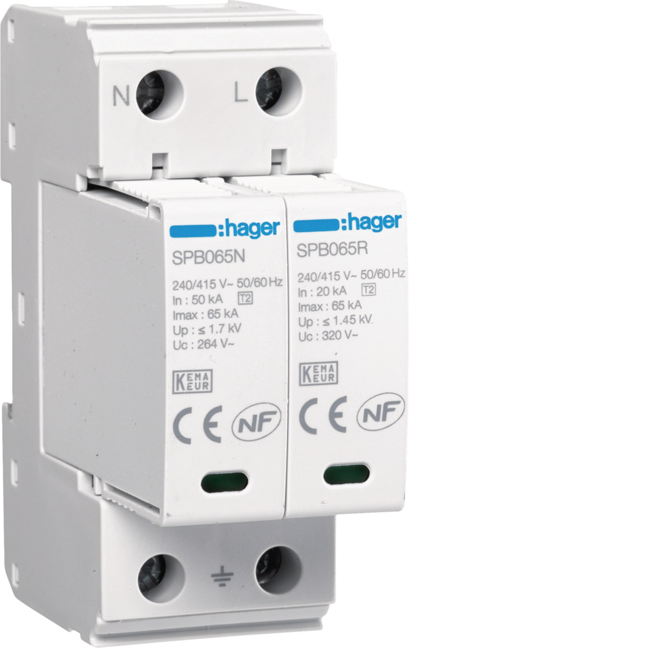 HAGER BOCCHIOTTI - SPD 2P T2 TNS/TT 65kA con contatto ausiliario