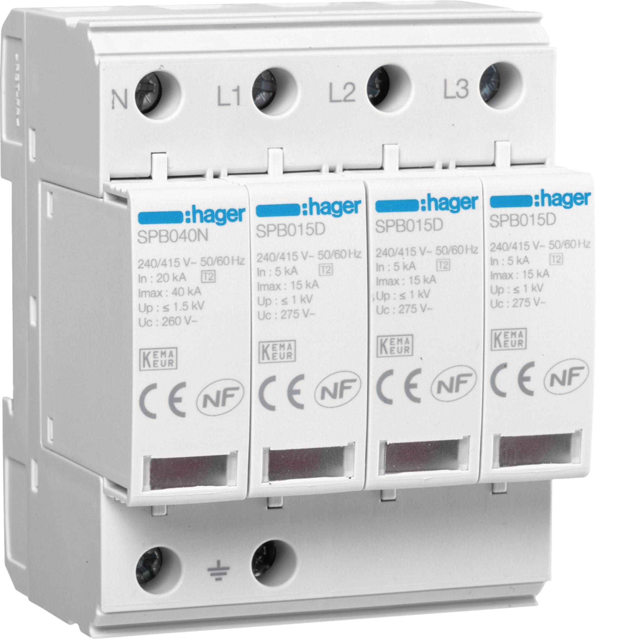 HAGER BOCCHIOTTI - SPD 4P T2 TNS/TT Uc 275V In 5kA Imax 15kA