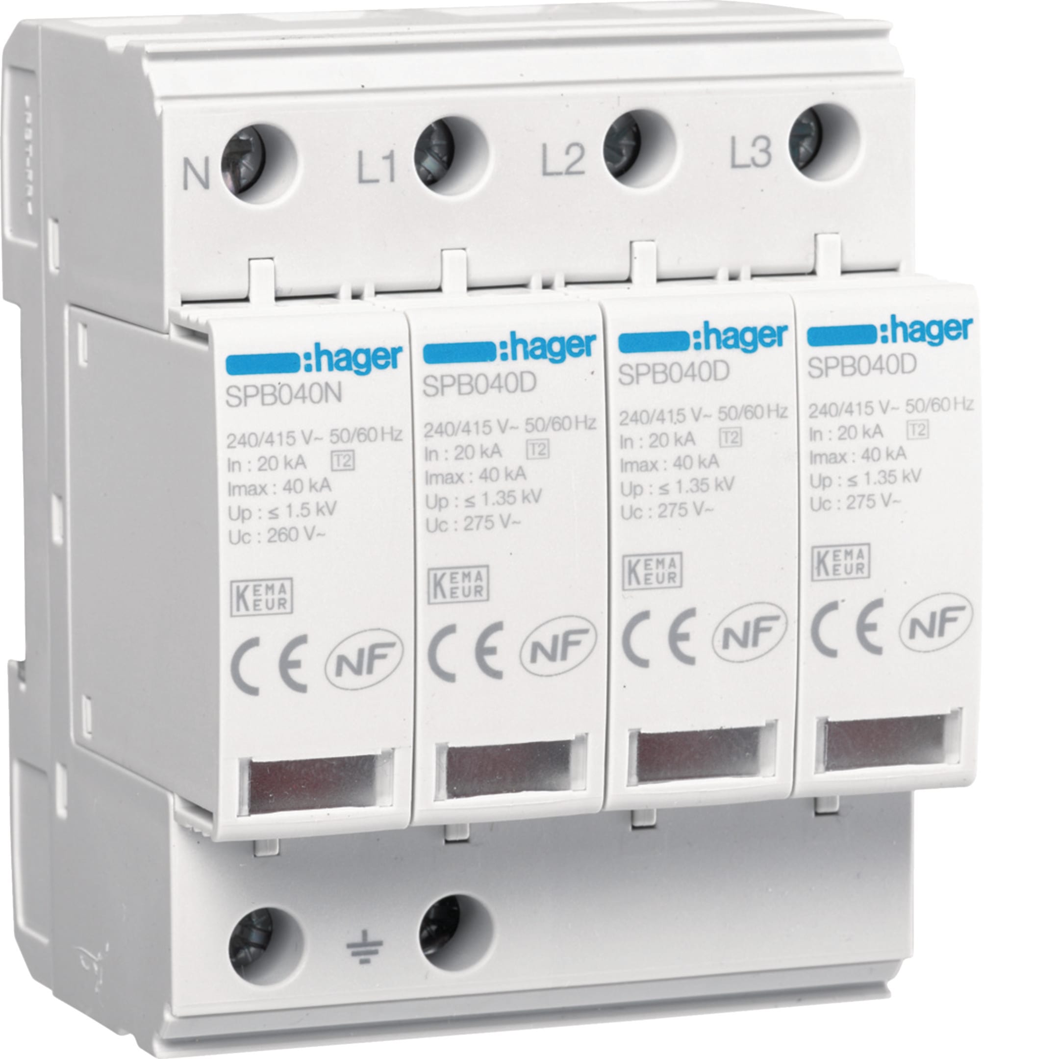 HAGER BOCCHIOTTI - SPD 4P T2 TNS/TT Uc 275V In 20kA Imax 40kA