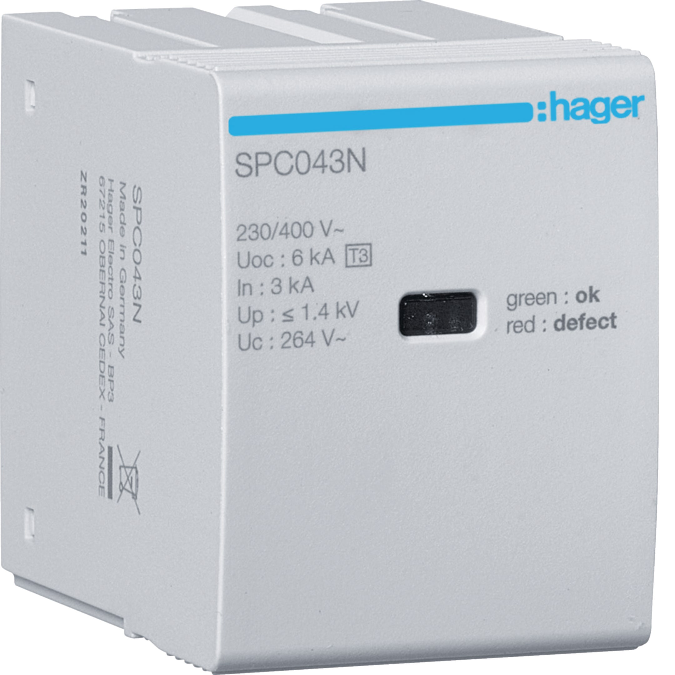 HAGER BOCCHIOTTI - Cartuccia T3 3P Uc 264V In 3kA Uoc 6kV Up 1.4kV