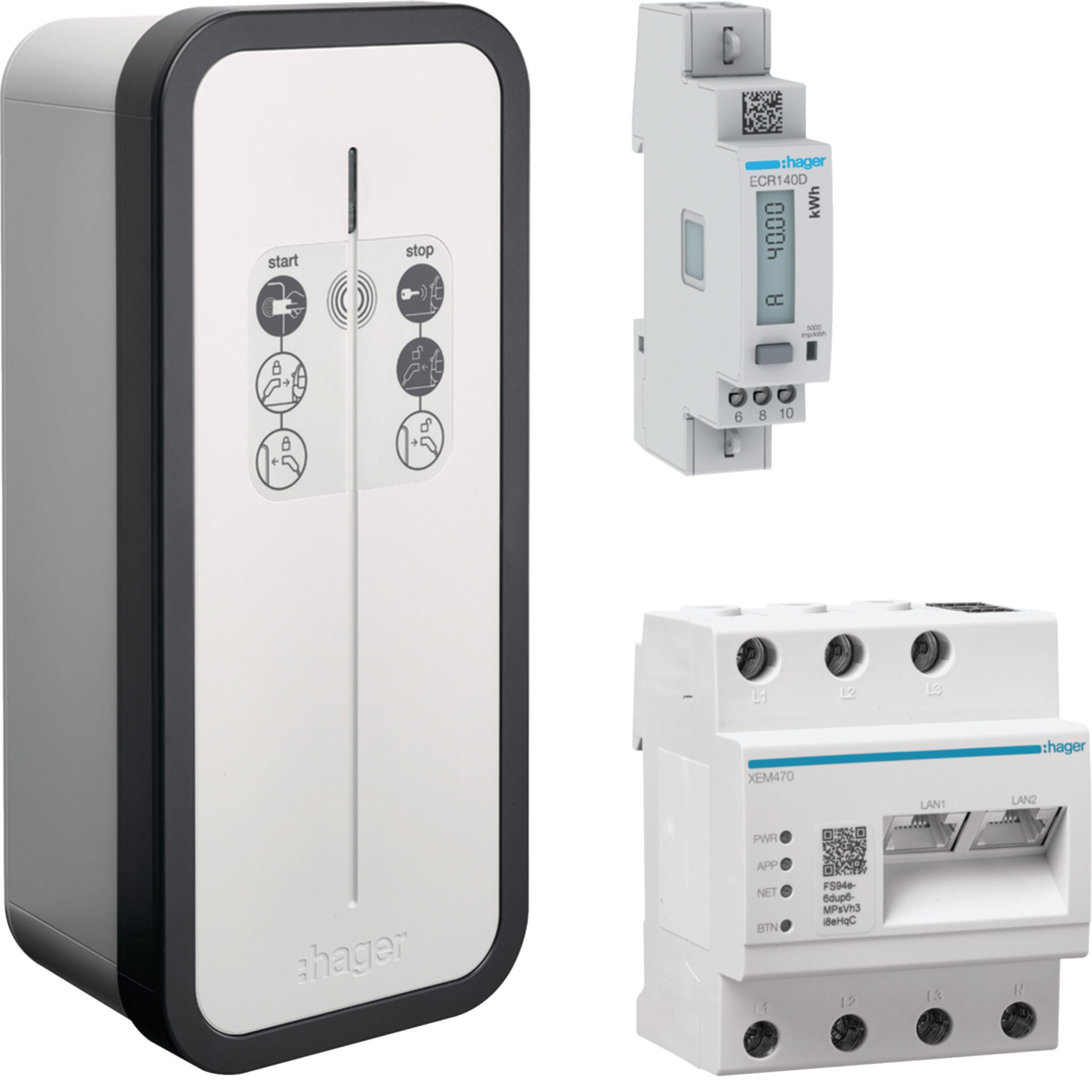 HAGER BOCCHIOTTI - Stazione di ricarica witty solar 1 presa T2S 1P 7kW server flow e contatore MID