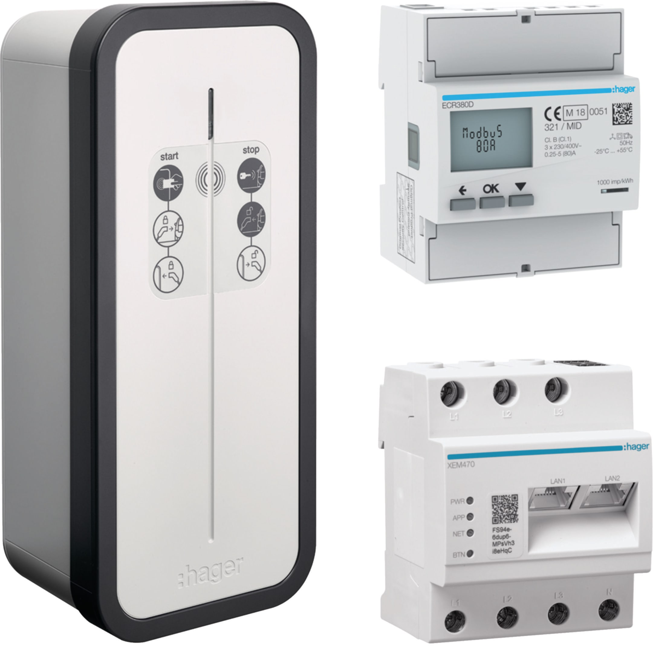 HAGER BOCCHIOTTI - Stazione di ricarica witty solar 1 presa T2S 3P 22kW server flow e contatore MID