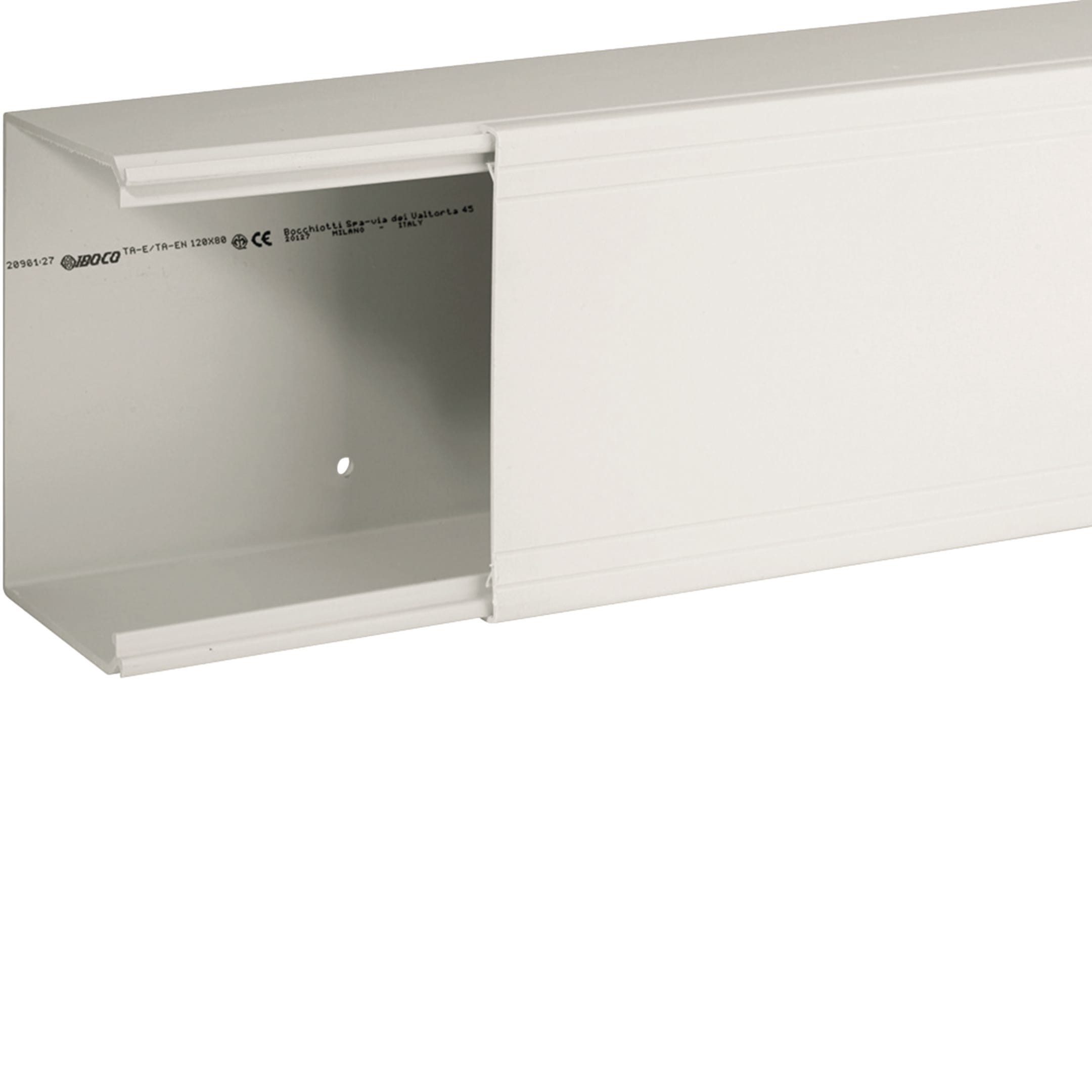 HAGER BOCCHIOTTI - Canale porta cavi con base piana bianco completo di coperchio TA-EN 120x80 W