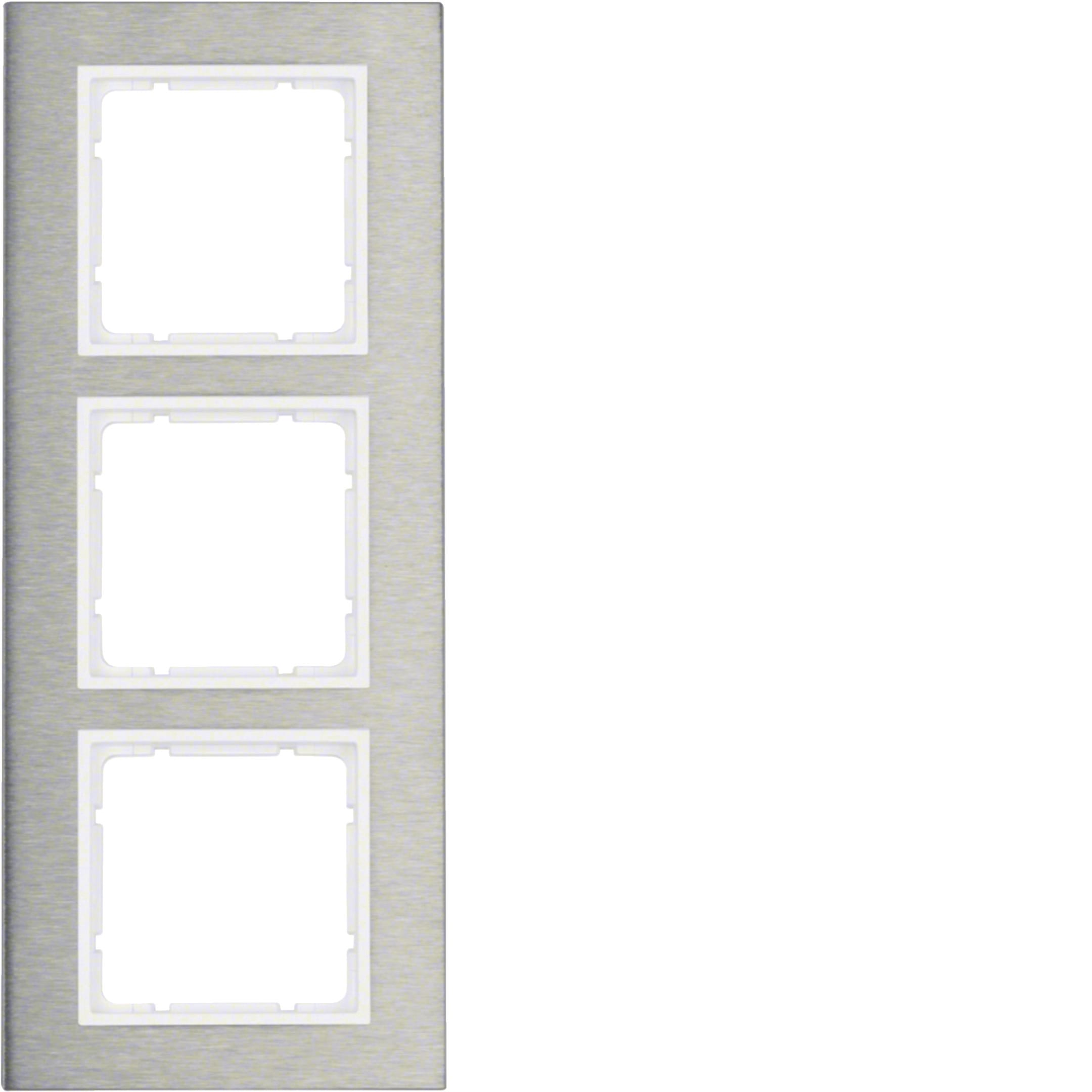 HAGER BOCCHIOTTI - Cornice tripla vert. Serie B.7 acciaio inox/bianco polare opaco, metallo spazz.