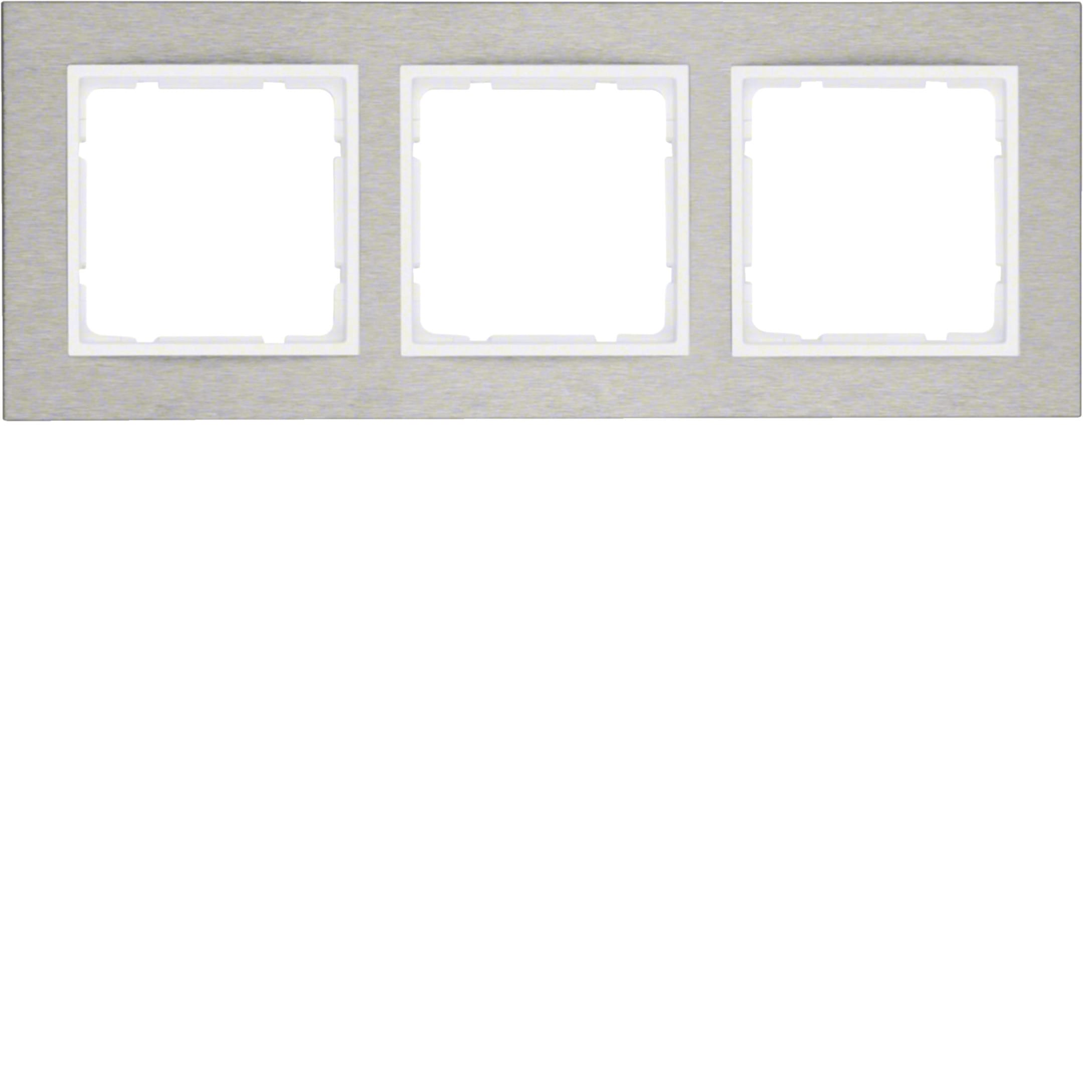 HAGER BOCCHIOTTI - Cornice tripla orizz. Serie B.7 acciaio inox/bianco polare opaco, metallo spazz.
