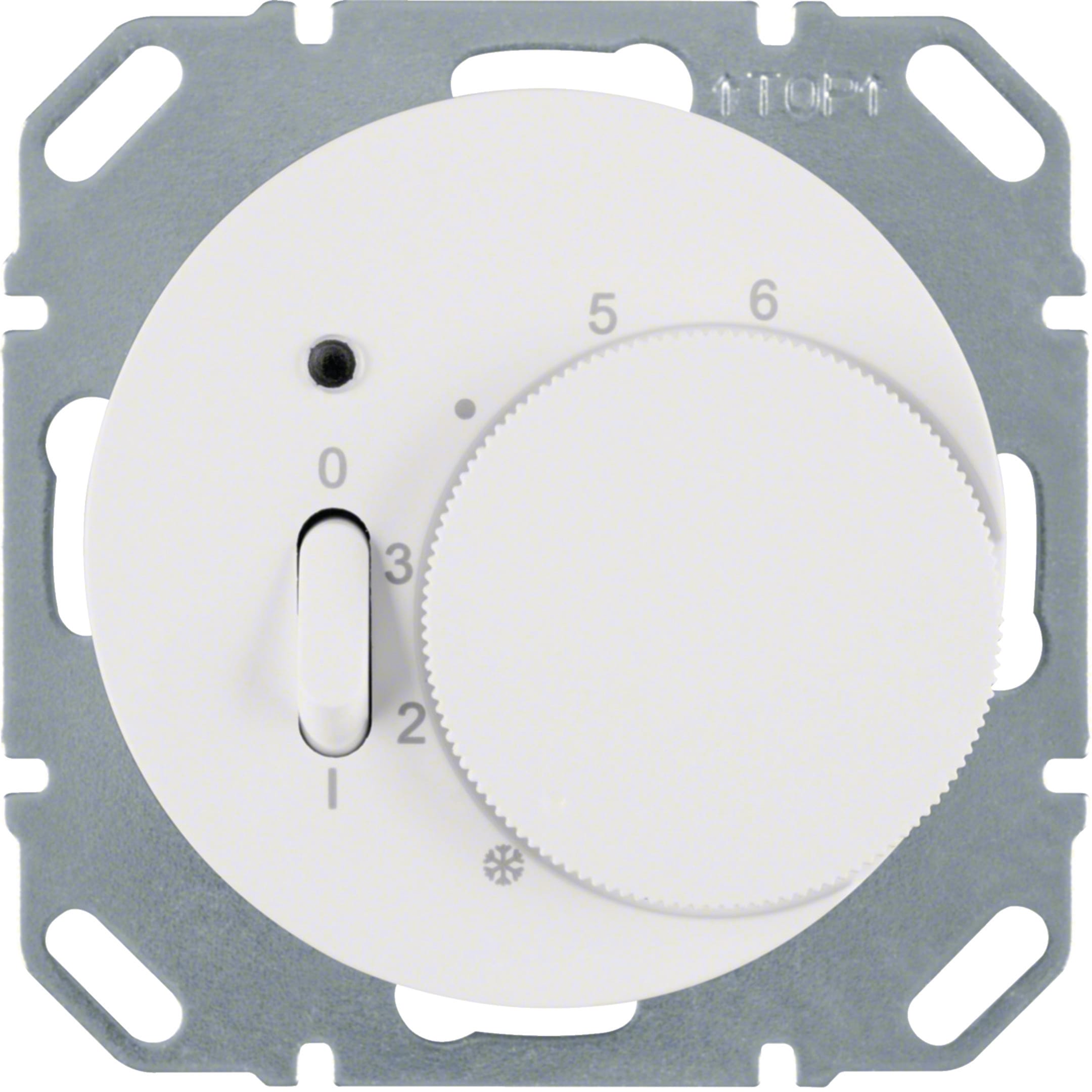 HAGER BOCCHIOTTI - Termostato, cont. NC, + pezzo c.le Serie R.1/R.3 bianco pol. luc.