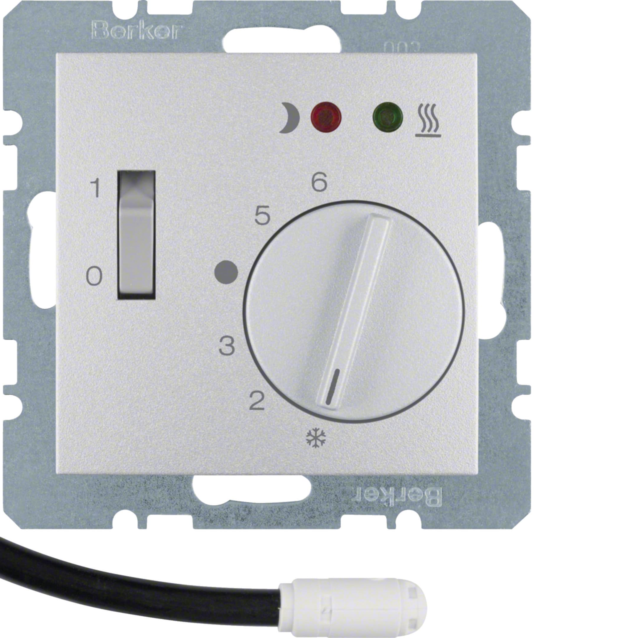 HAGER BOCCHIOTTI - Termostato cont. NA + pezzo c.le x risc. a pavim. Serie B.7 alu opac, vern.