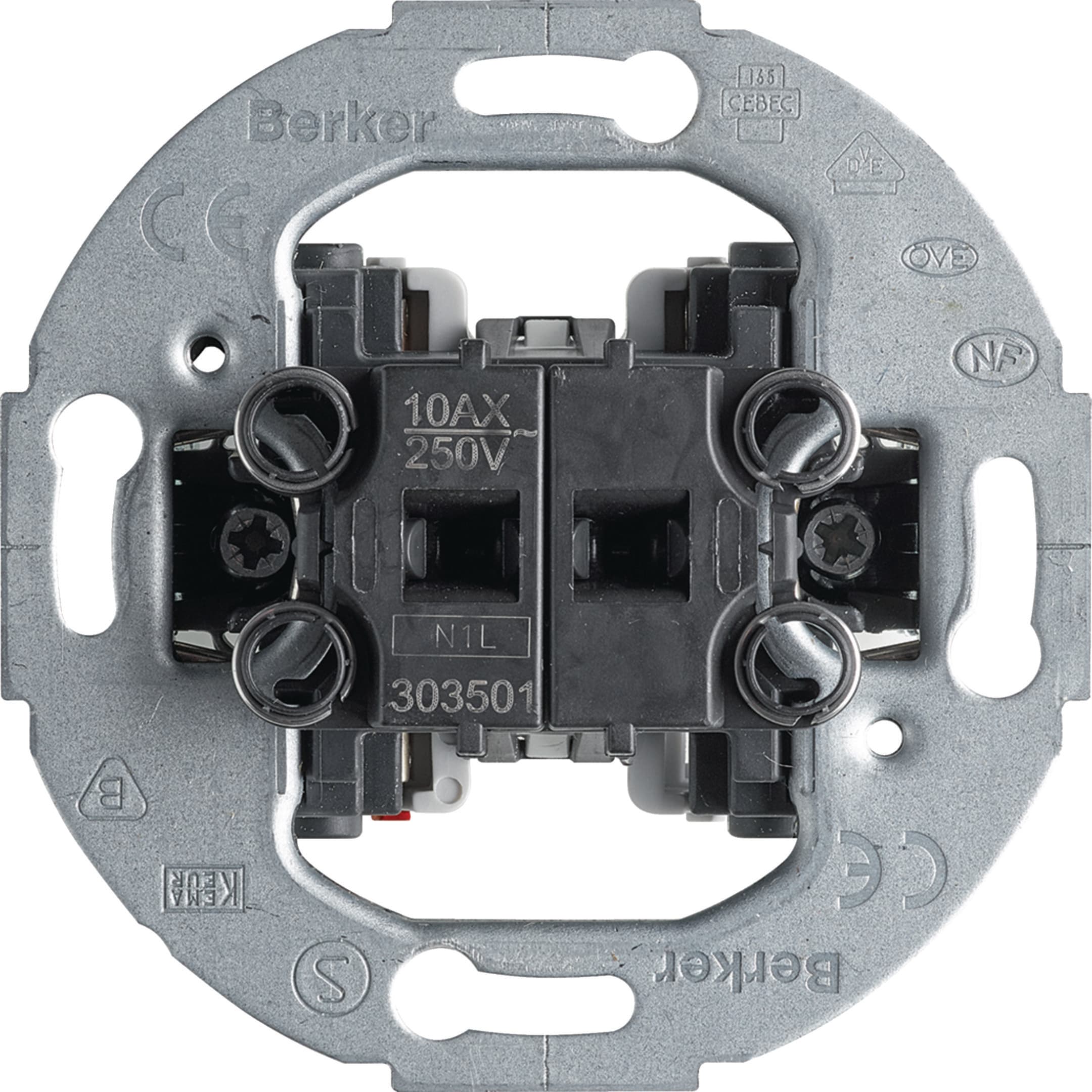 HAGER BOCCHIOTTI - Interruttore doppio con comune, 10 AX - 250 V anello di supporto rotondo