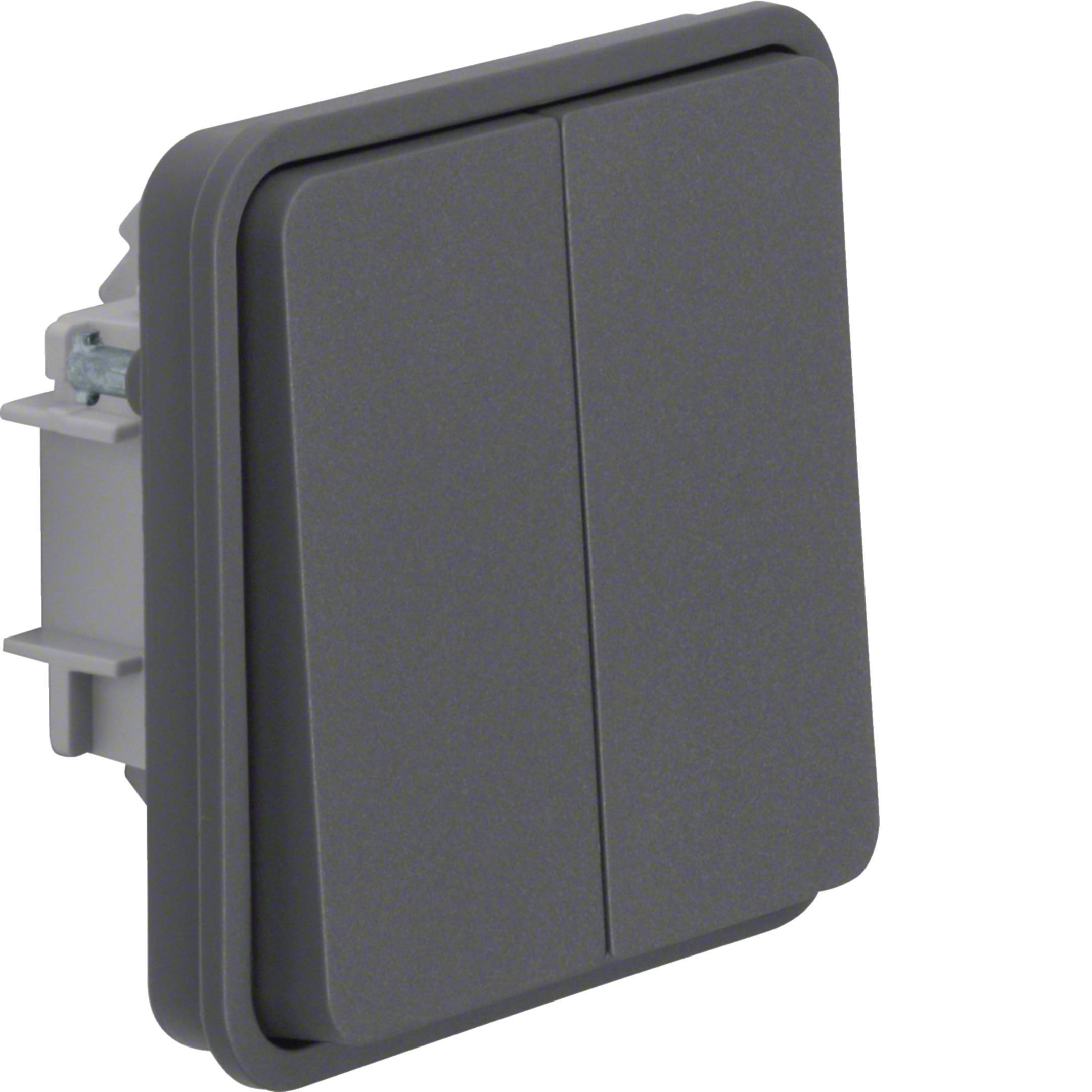 HAGER BOCCHIOTTI - Int. doppio con bilanciere, par./inc. mors. ingr. com. Serie W.1 grigio opac
