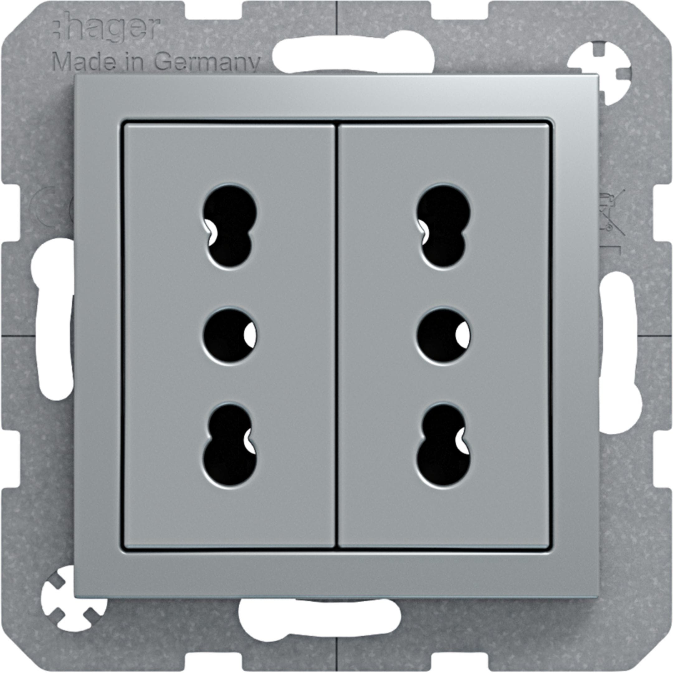 HAGER BOCCHIOTTI - Presa italiana con terra doppia 10 A/16 A Serie S.1/B.3/B.7 alu opac, vern.