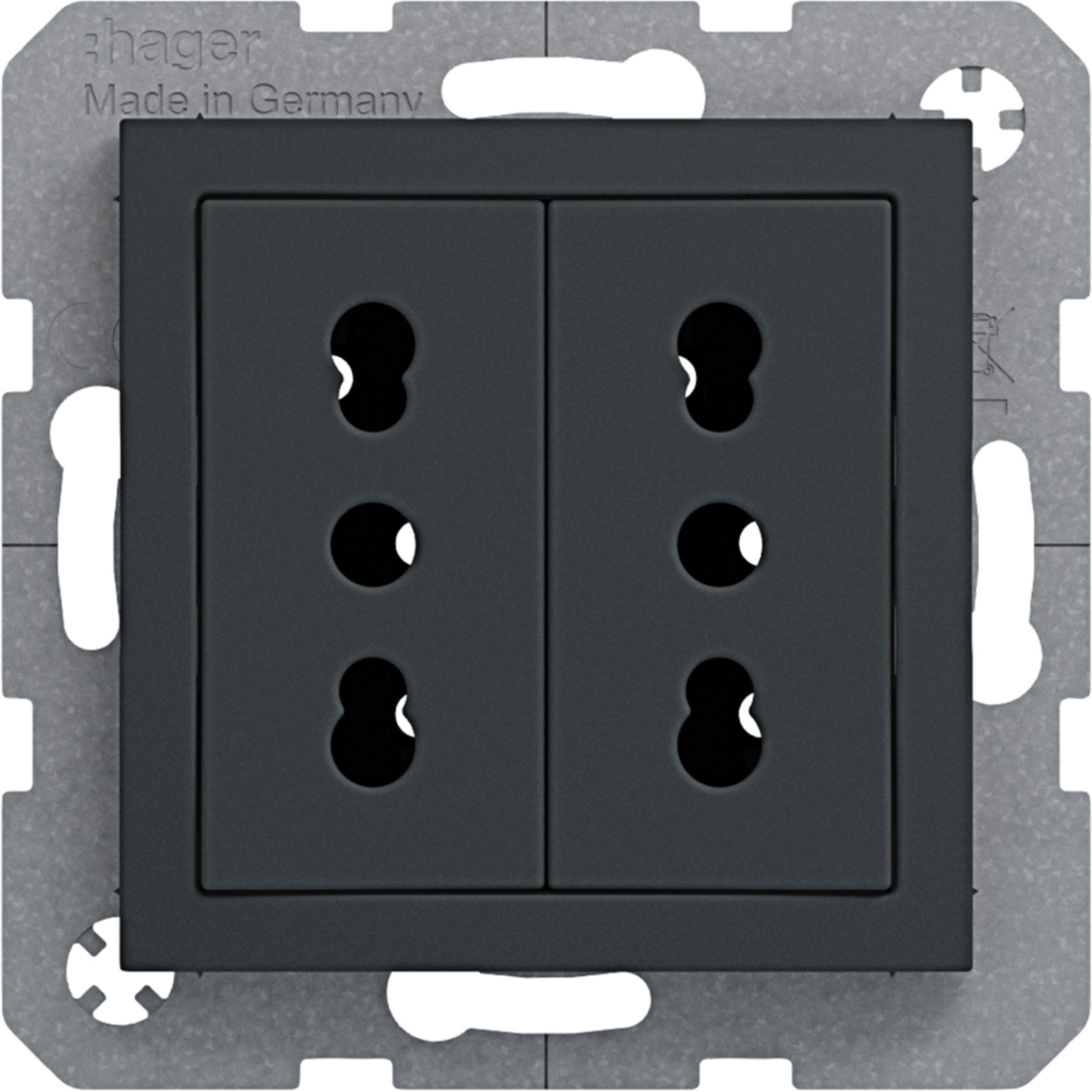HAGER BOCCHIOTTI - Presa ITA con messa a terra doppia 10 A/16 A Serie S.1/B.3/B.7 antracite opaco