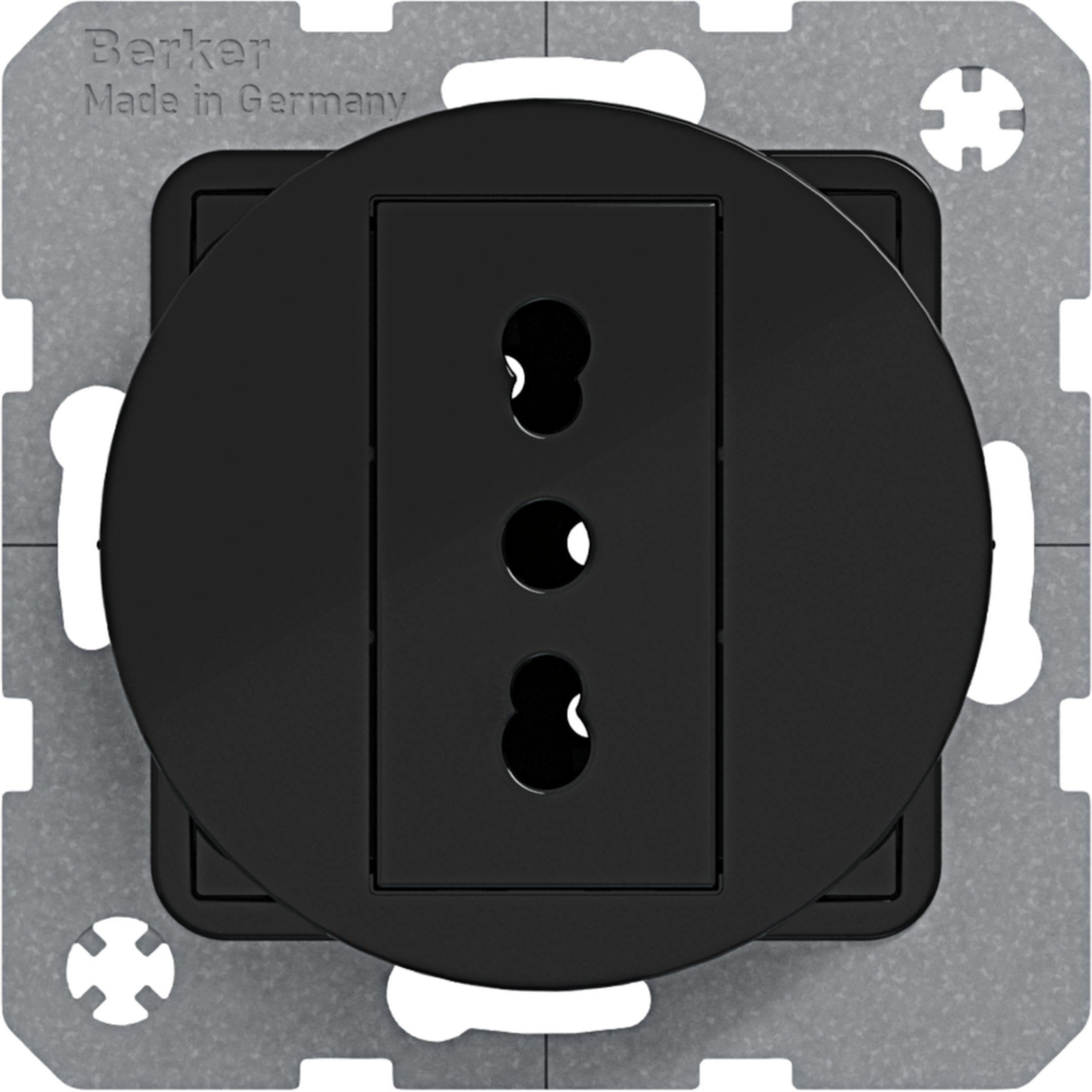 HAGER BOCCHIOTTI - Presa italiana con messa a terra 10 A/16 A Serie R.1/R.3 nero lucido