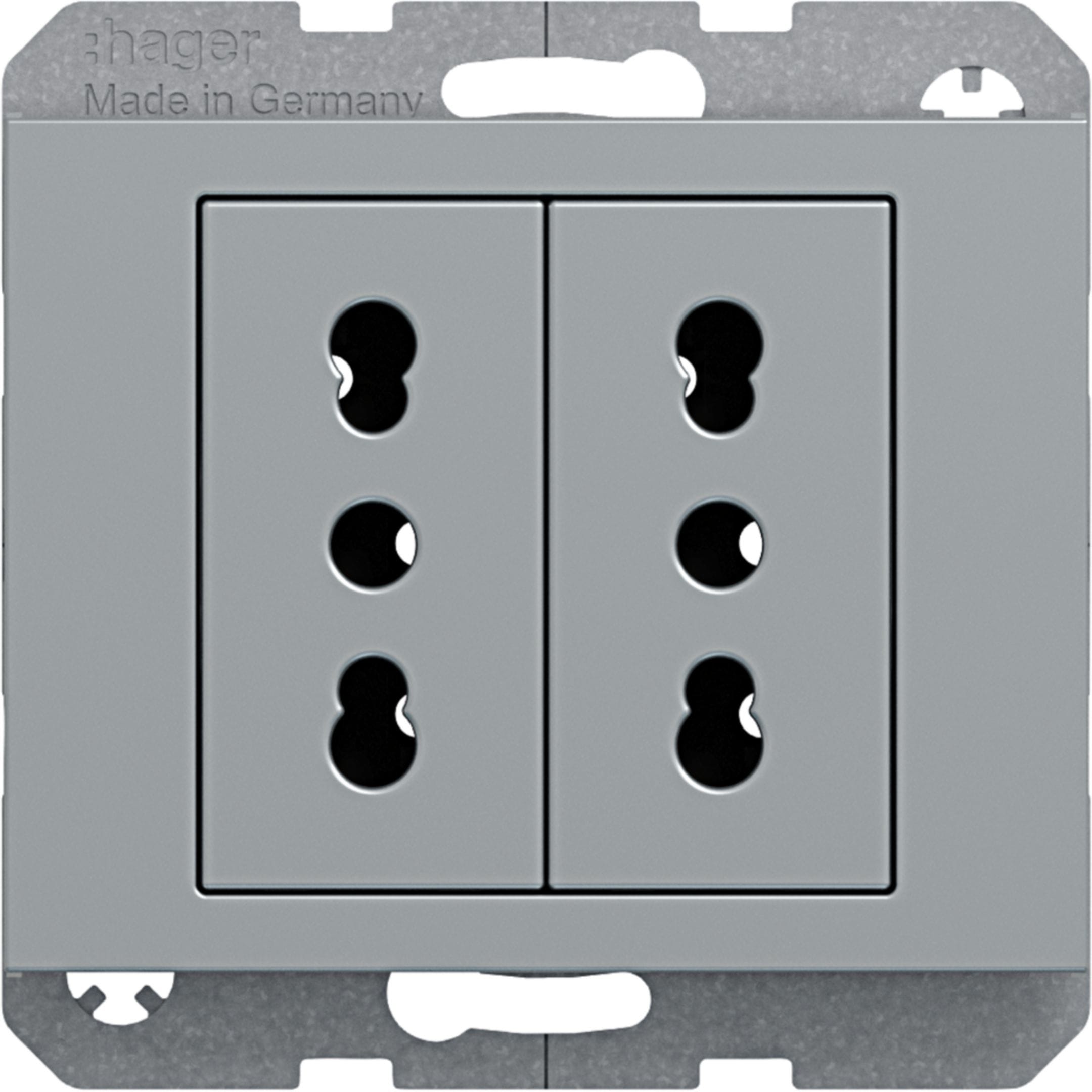 HAGER BOCCHIOTTI - Presa italiana con terra doppia 10 A/16 A Serie K.5 acciaio inox opac, vern.