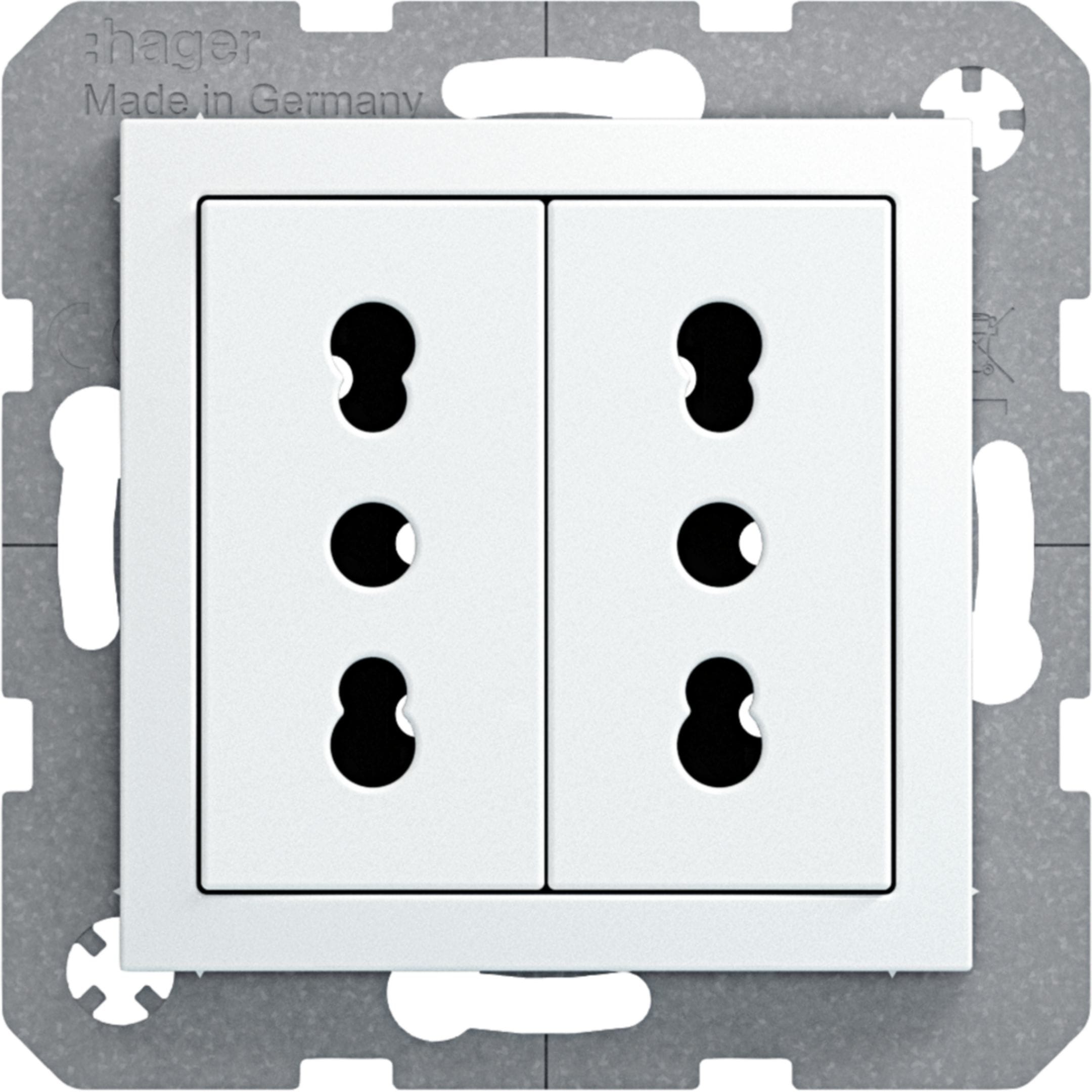 HAGER BOCCHIOTTI - Presa italiana con messa a terra doppia 10 A/16 A Serie S.1 bianco lucido