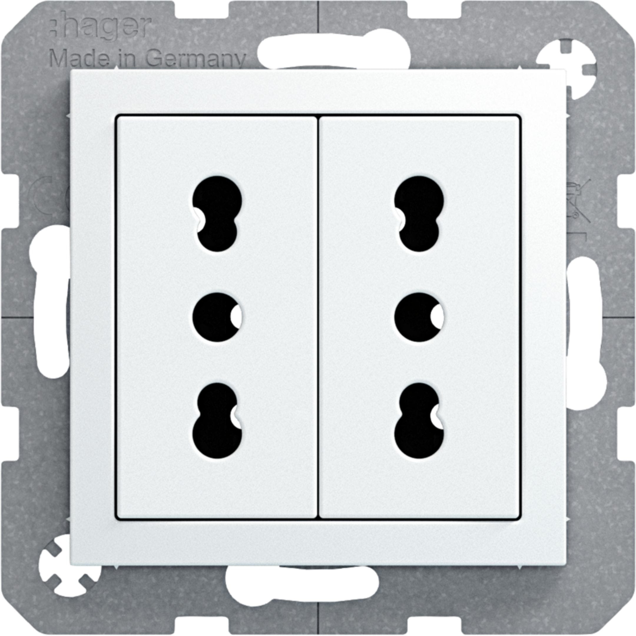 HAGER BOCCHIOTTI - Presa ITA con messa a terra doppia 10 A/16 A Serie S.1/B.3/B.7 Bianco pol. Luc.
