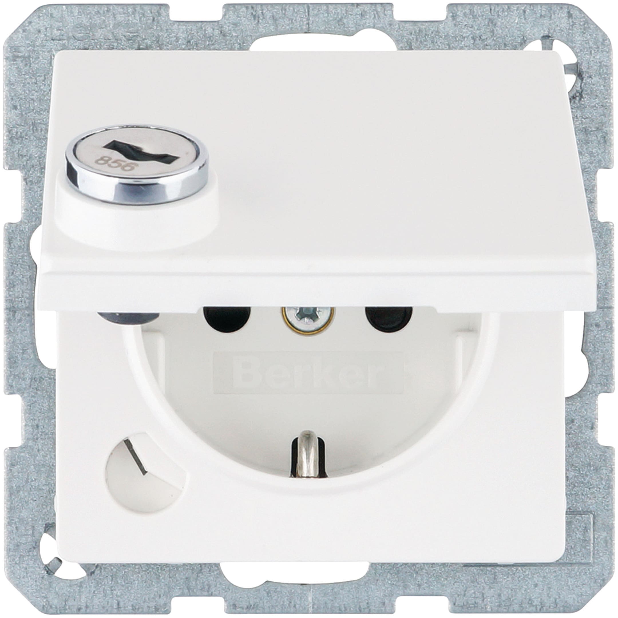 HAGER BOCCHIOTTI - Presa SCHUKO con mors. sollev. a vite, coperch., serr., Q.1, bianco pol. laccato