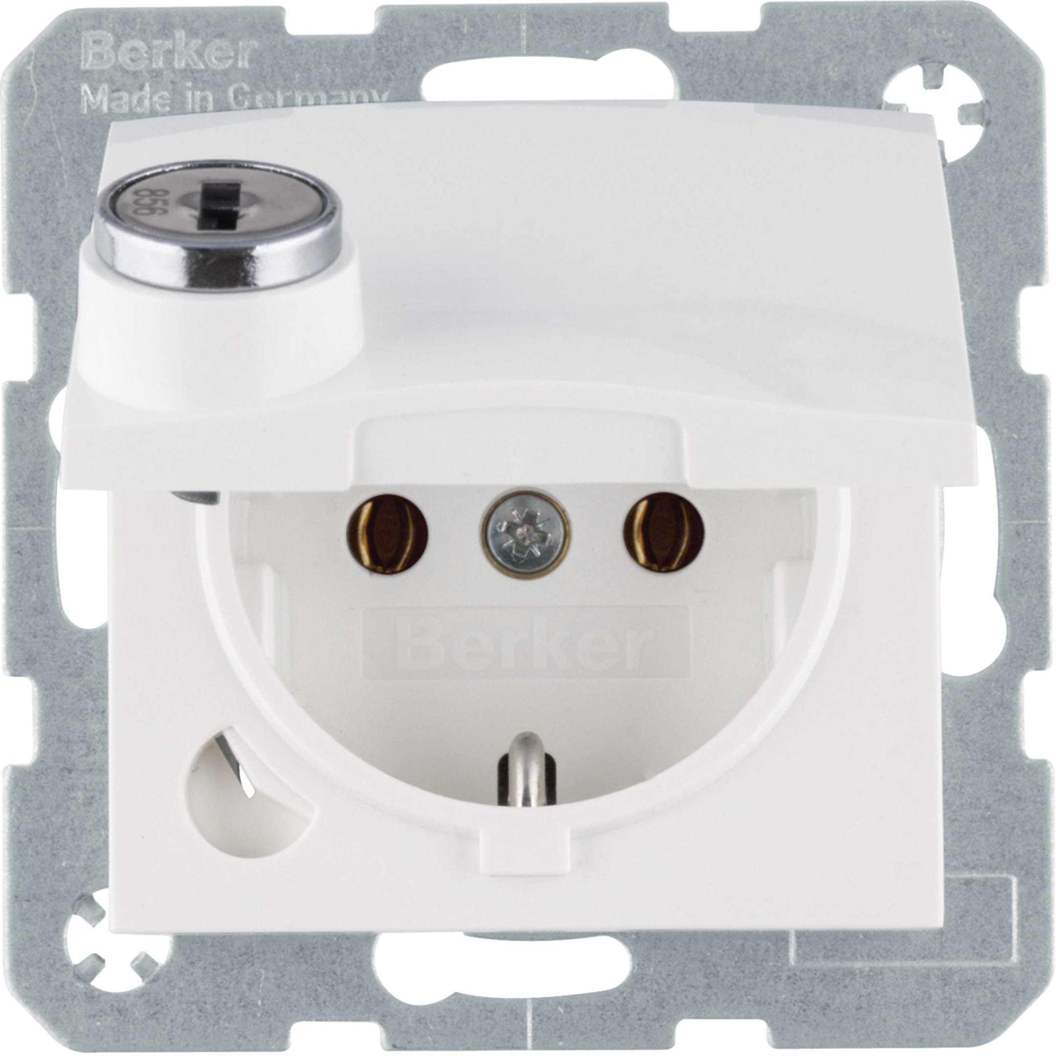 HAGER BOCCHIOTTI - Presa SCHUKO con mors. sollev. vite, porta soffietto, serr., bianco pol. lucido