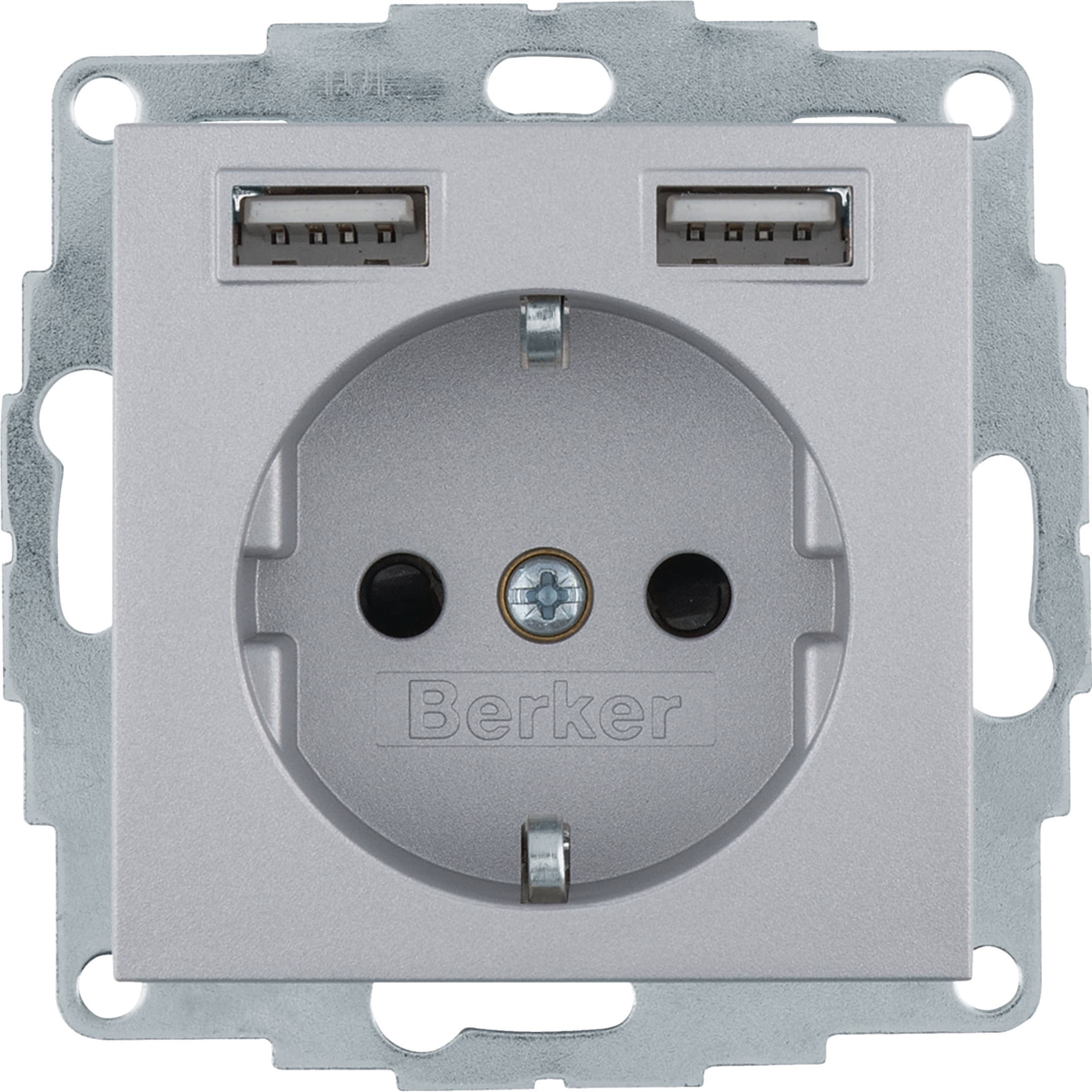 HAGER BOCCHIOTTI - Presa SCHUKO/USB, B.3 alu opaco