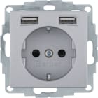 HAGER BOCCHIOTTI - Presa SCHUKO/USB, B.3 alu opaco