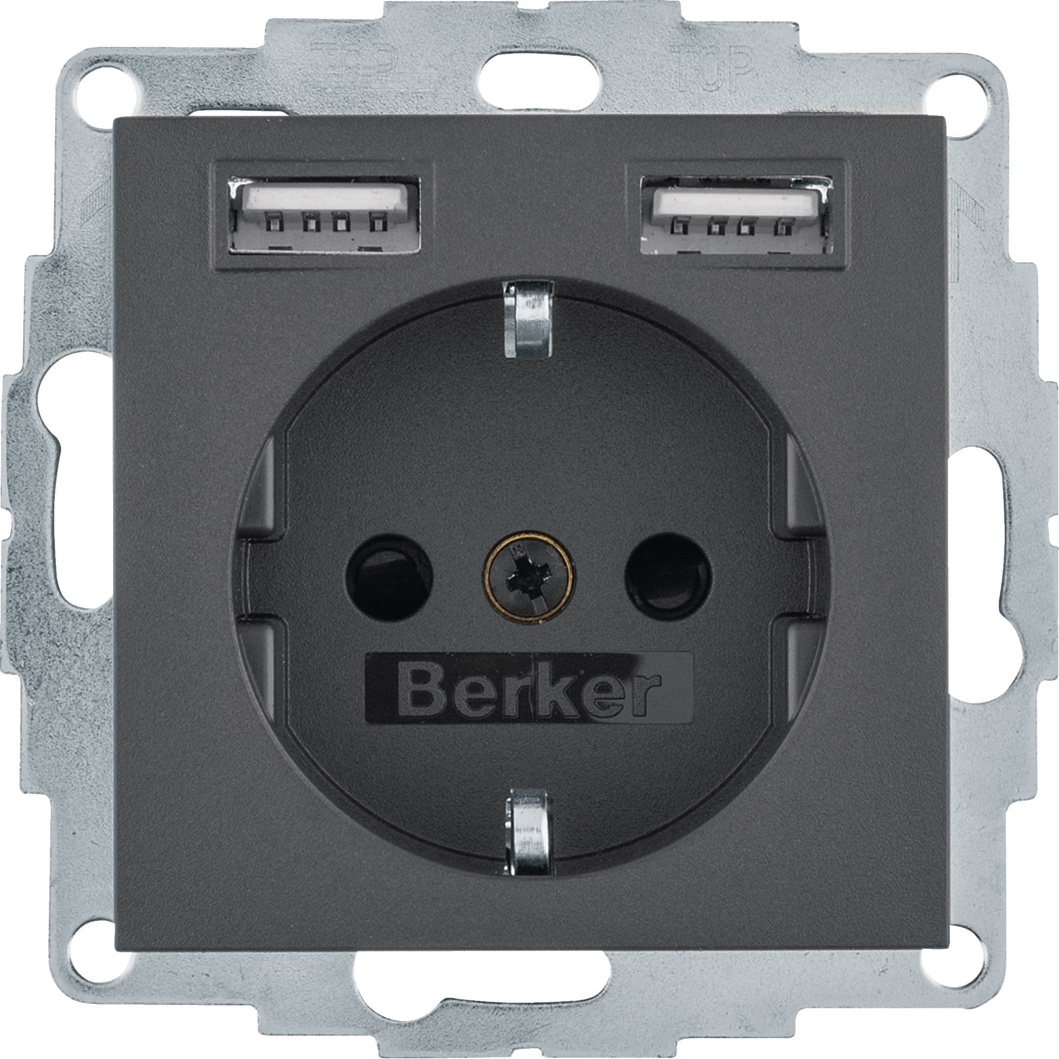 HAGER BOCCHIOTTI - Presa SCHUKO/USB, B.3/B.7 antracite opaco