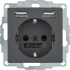 HAGER BOCCHIOTTI - Presa SCHUKO/USB, B.3/B.7 antracite opaco